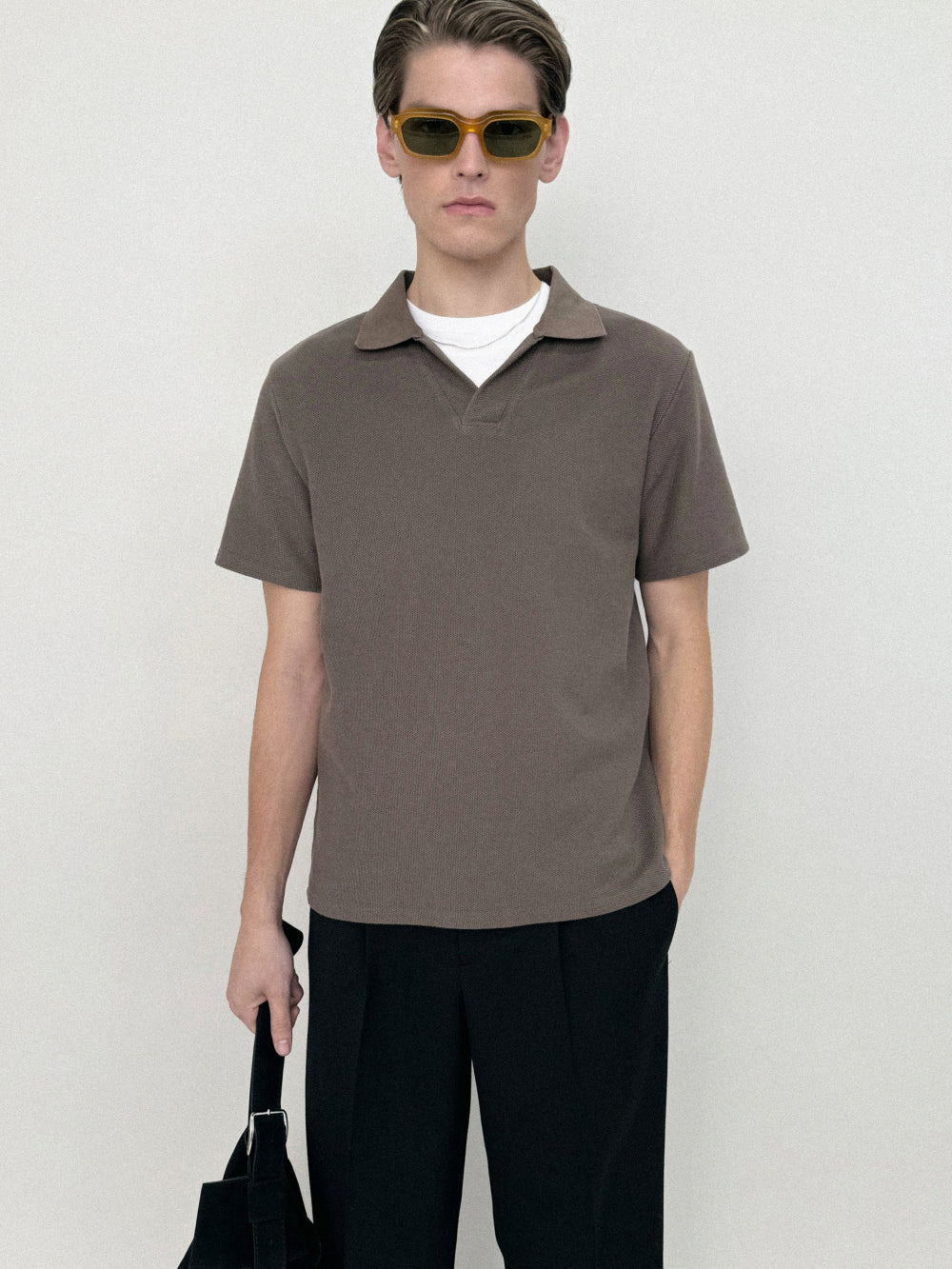 Jacquard Polo in Soft Mocha - 2