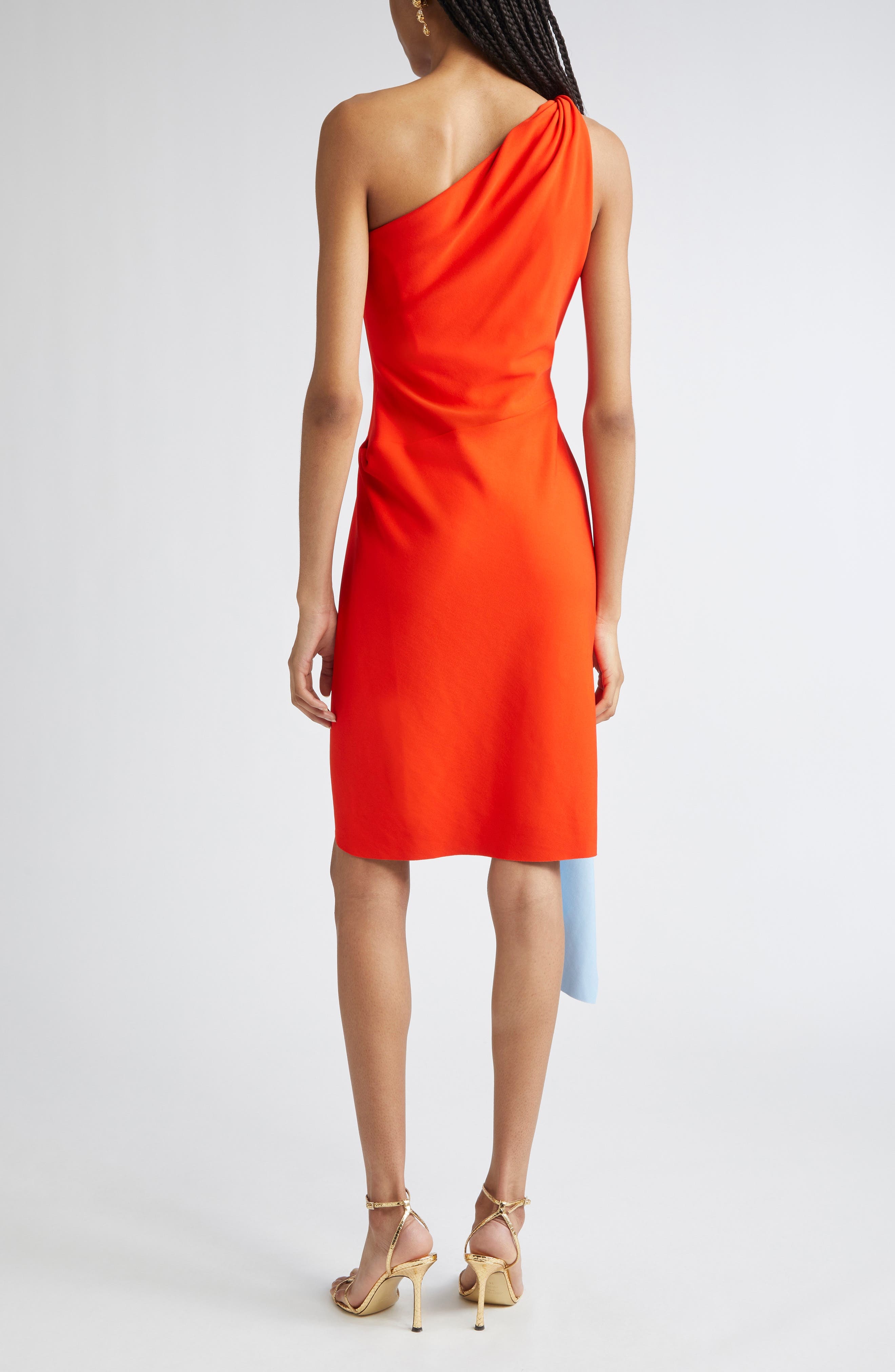 Oscar de la Renta Drape Front One Shoulder Double Face Jersey Dress in Carnelian/Blue at Nordstrom - 2
