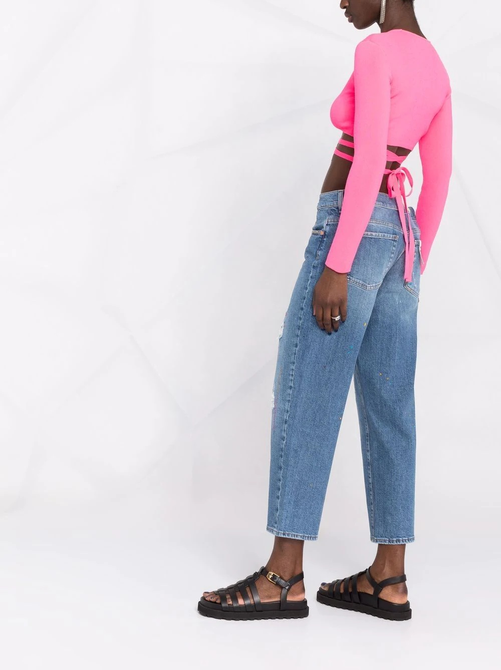 lace-up cropped top - 6