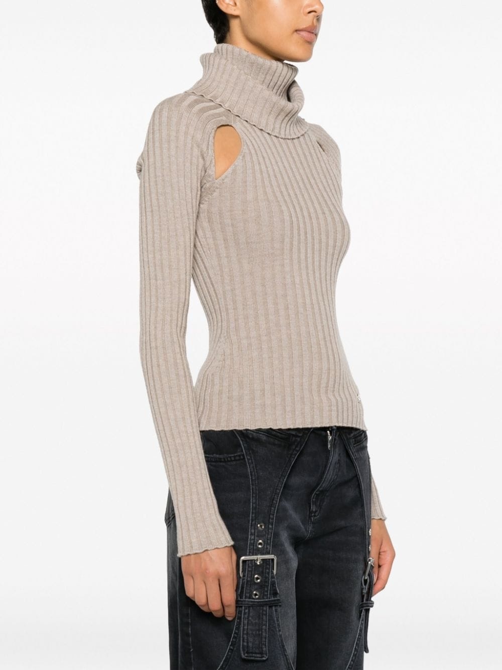 cut-out ribbed-knit wool jumper - 3