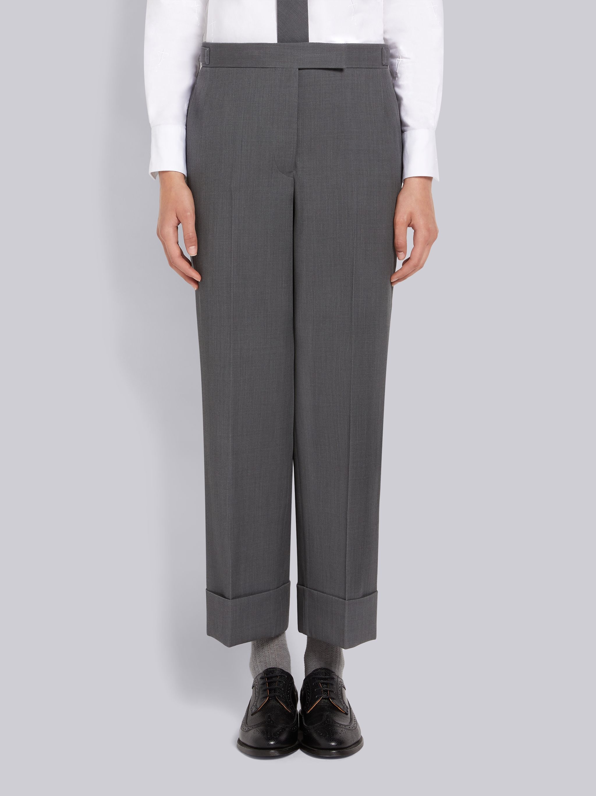 Medium Grey Wool Pique Suiting Side Tab Low Rise Straight Trouser - 1