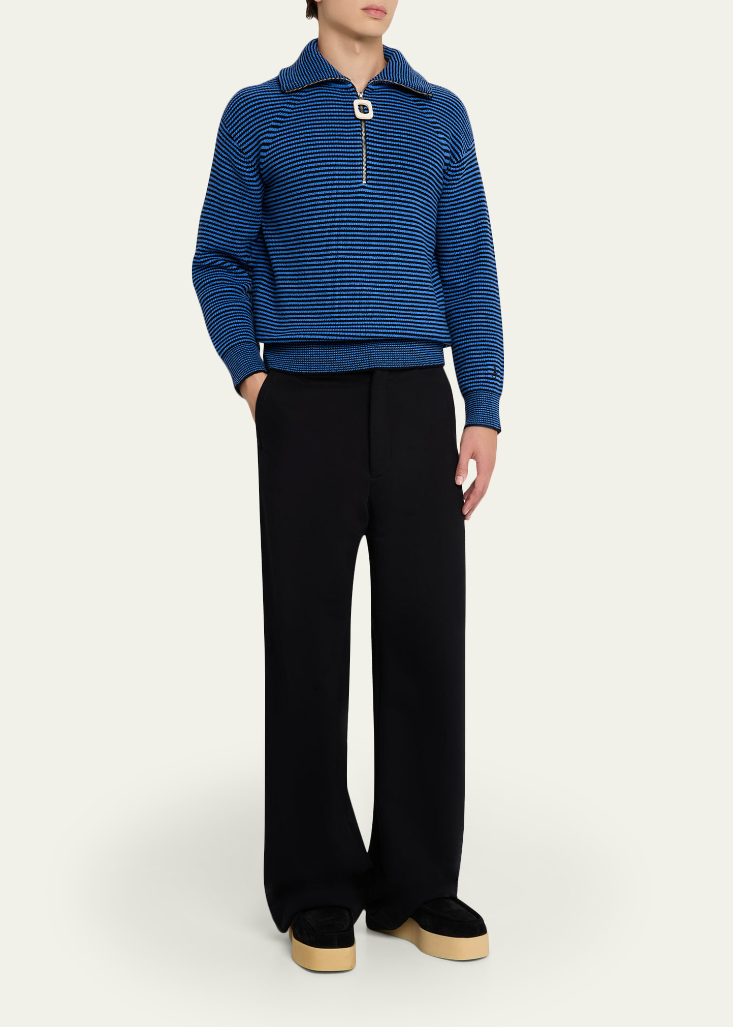 Men's Stripe Half-Zip Turtleneck Sweater - 2