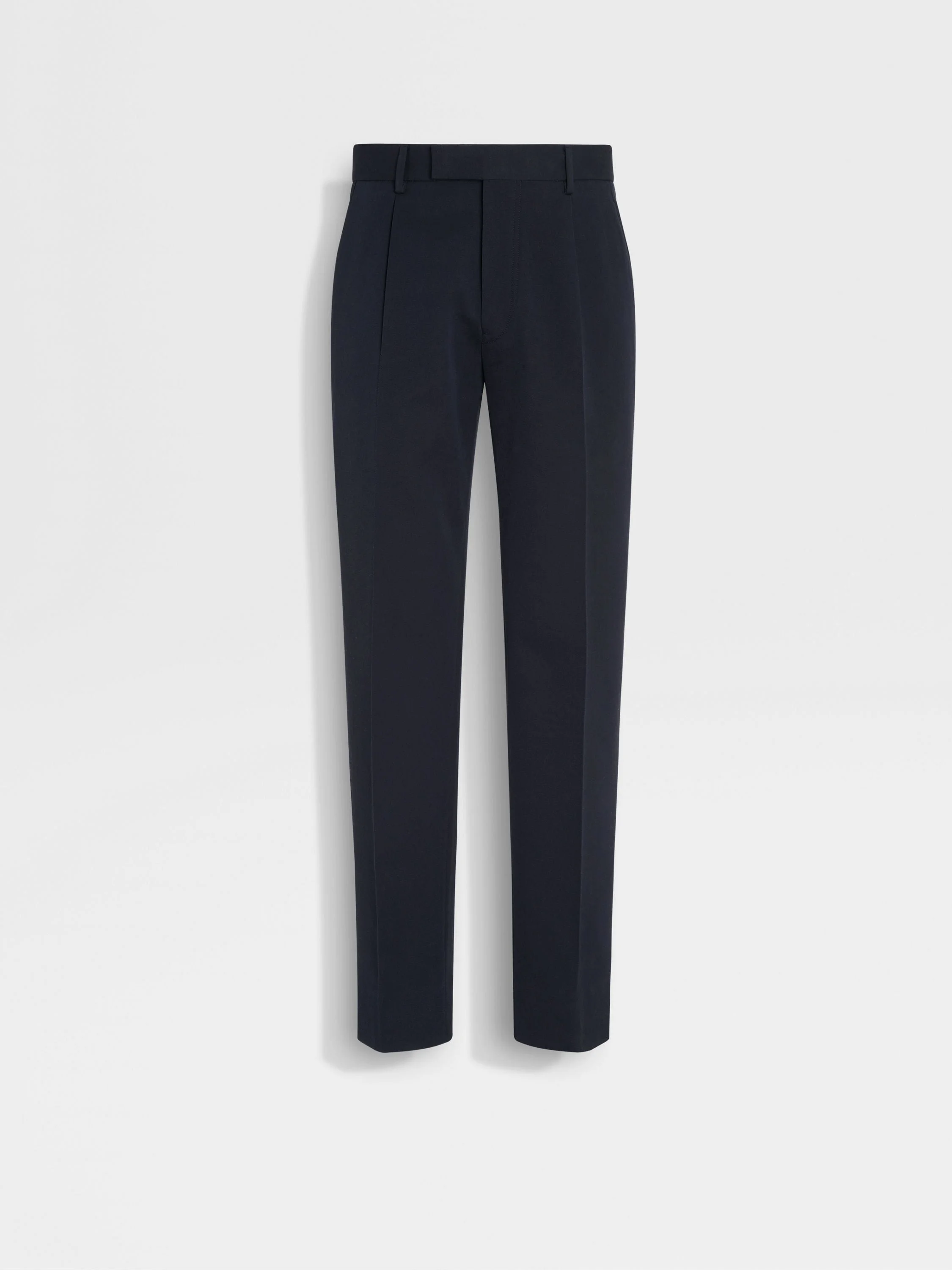 NAVY BLUE COTTON AND WOOL PANTS - 1