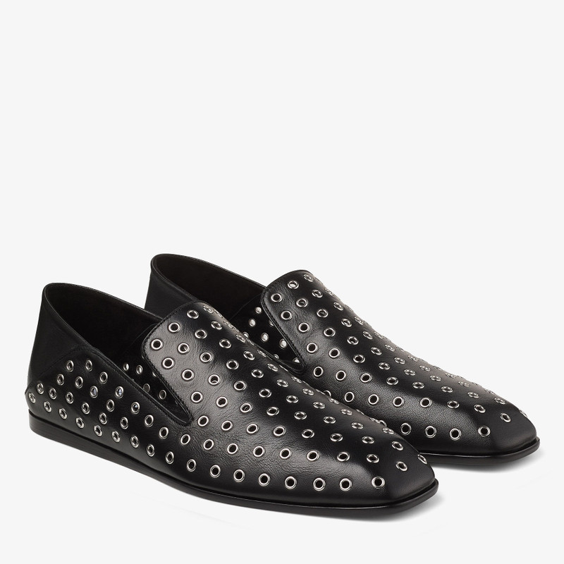 Eliot Slipper Black Metallic Nappa Leather Slippers with Eyelets 2