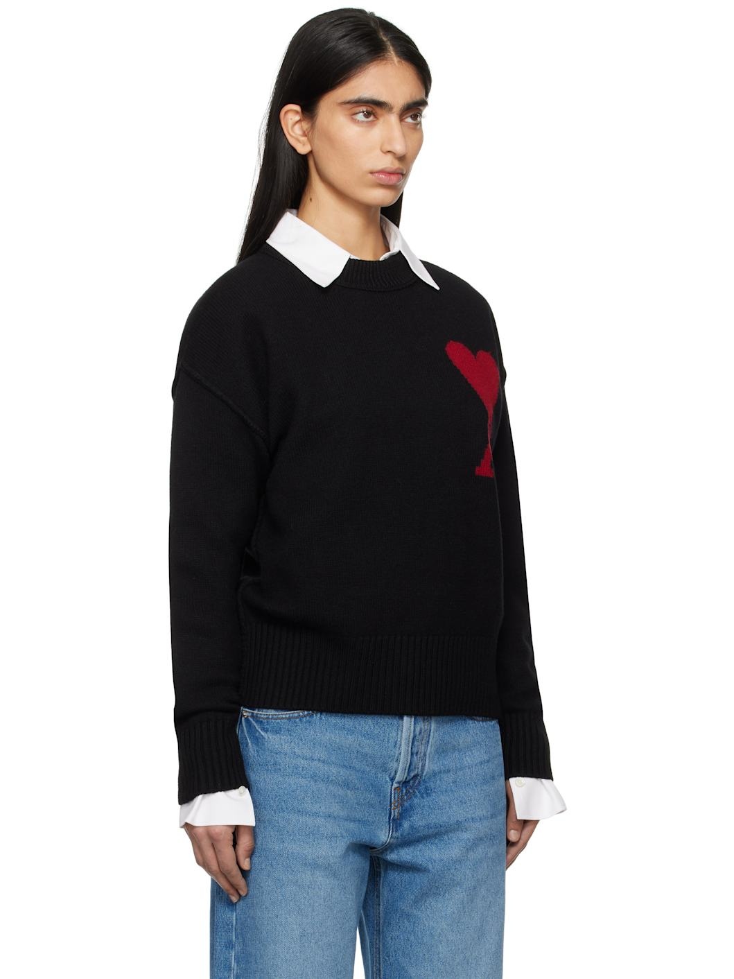Black Wool Ami de Coeur Sweater - 2