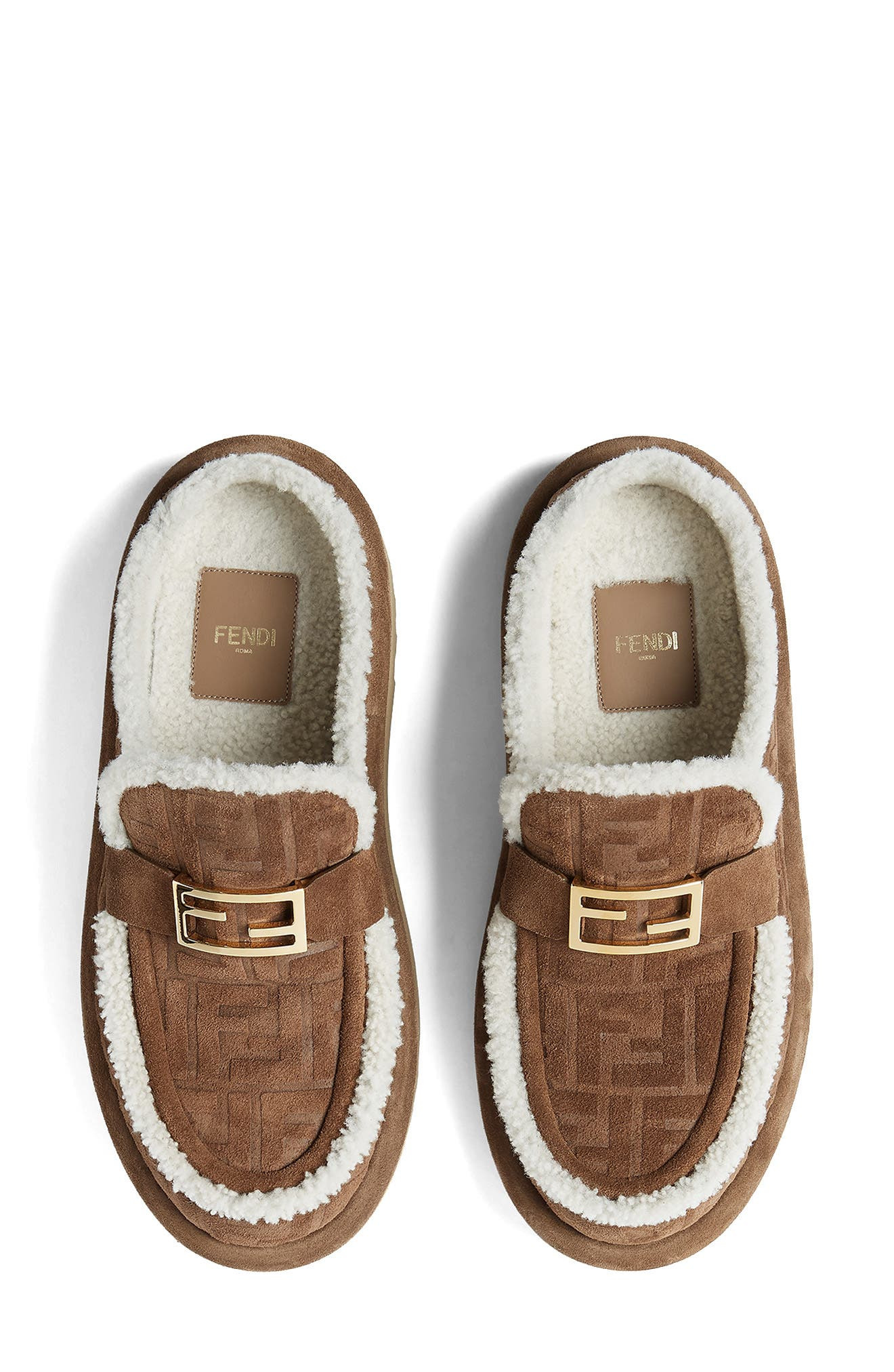 Fendi Après Chic FF Logo Genuine Shearling Lined Clog in Tabacco/Latte at Nordstrom - 3