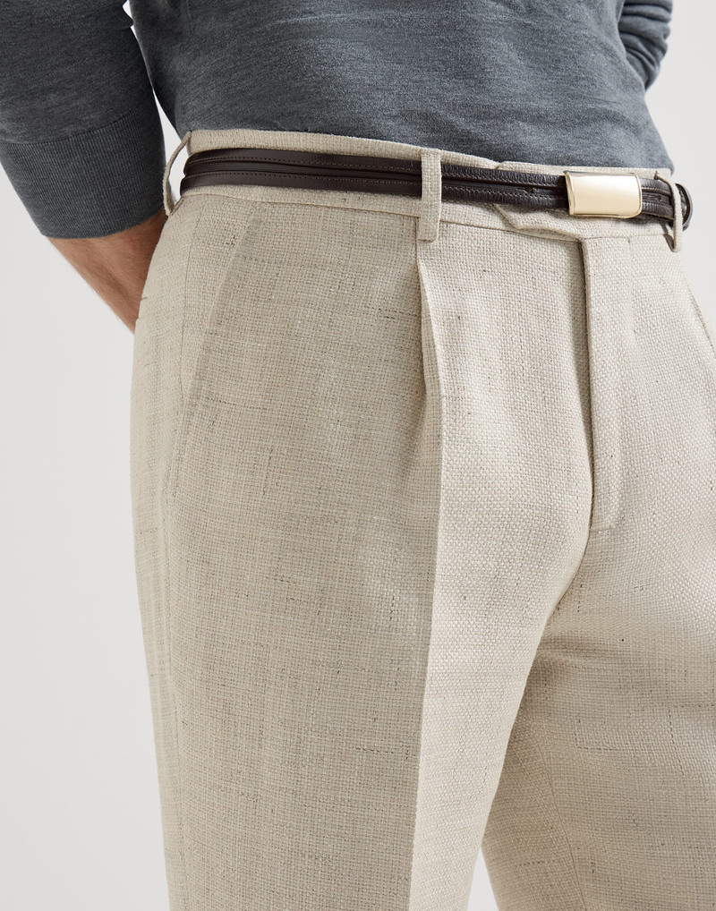 Silk, linen and wool hopsack trousers with pleat 4