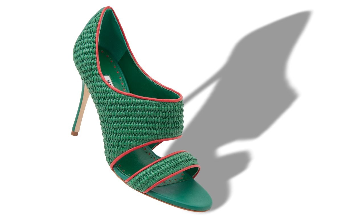 Green and Red Raffia Open Toe Sandals - 2