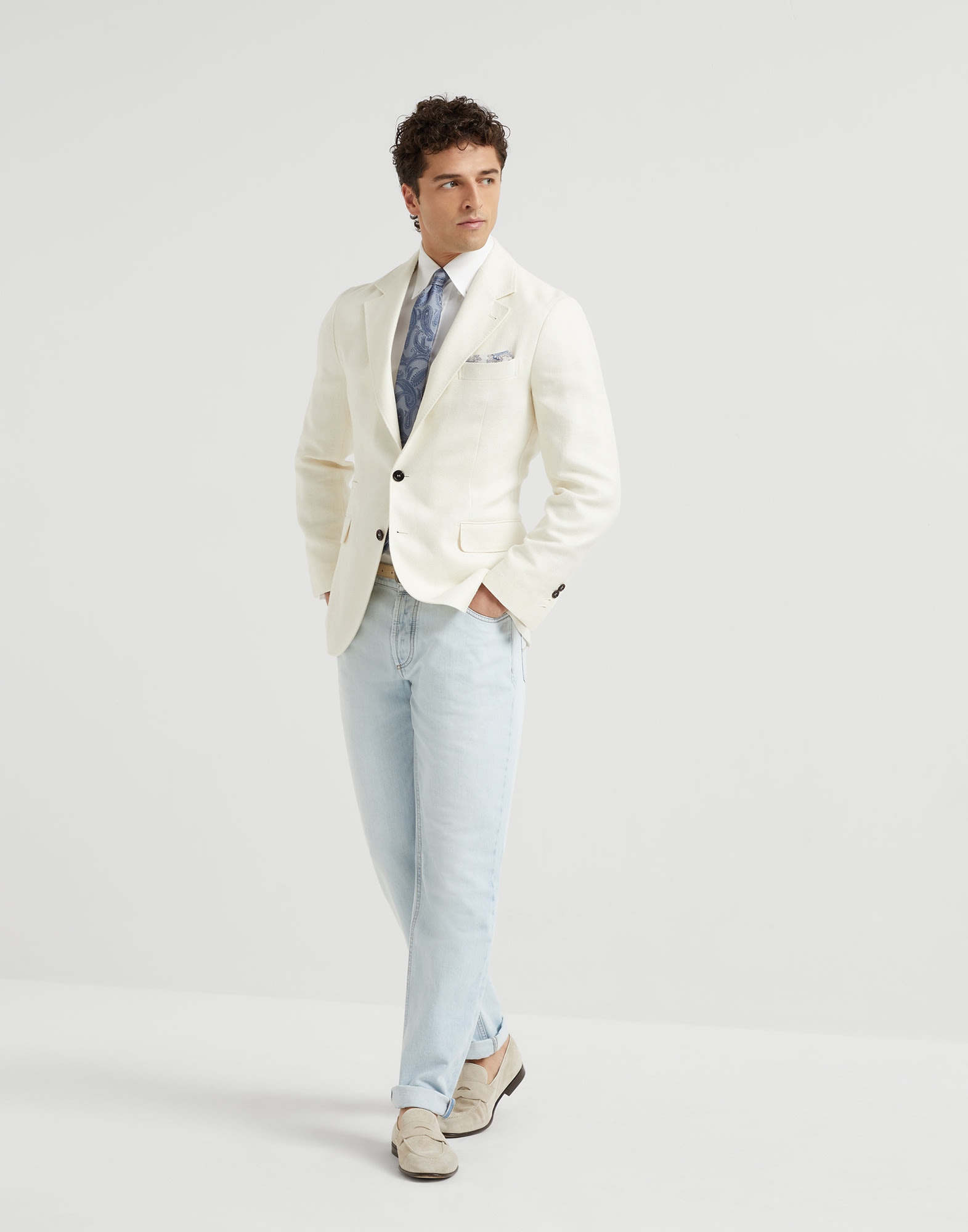 Lightweight denim traditional fit five-pocket trousers - 4