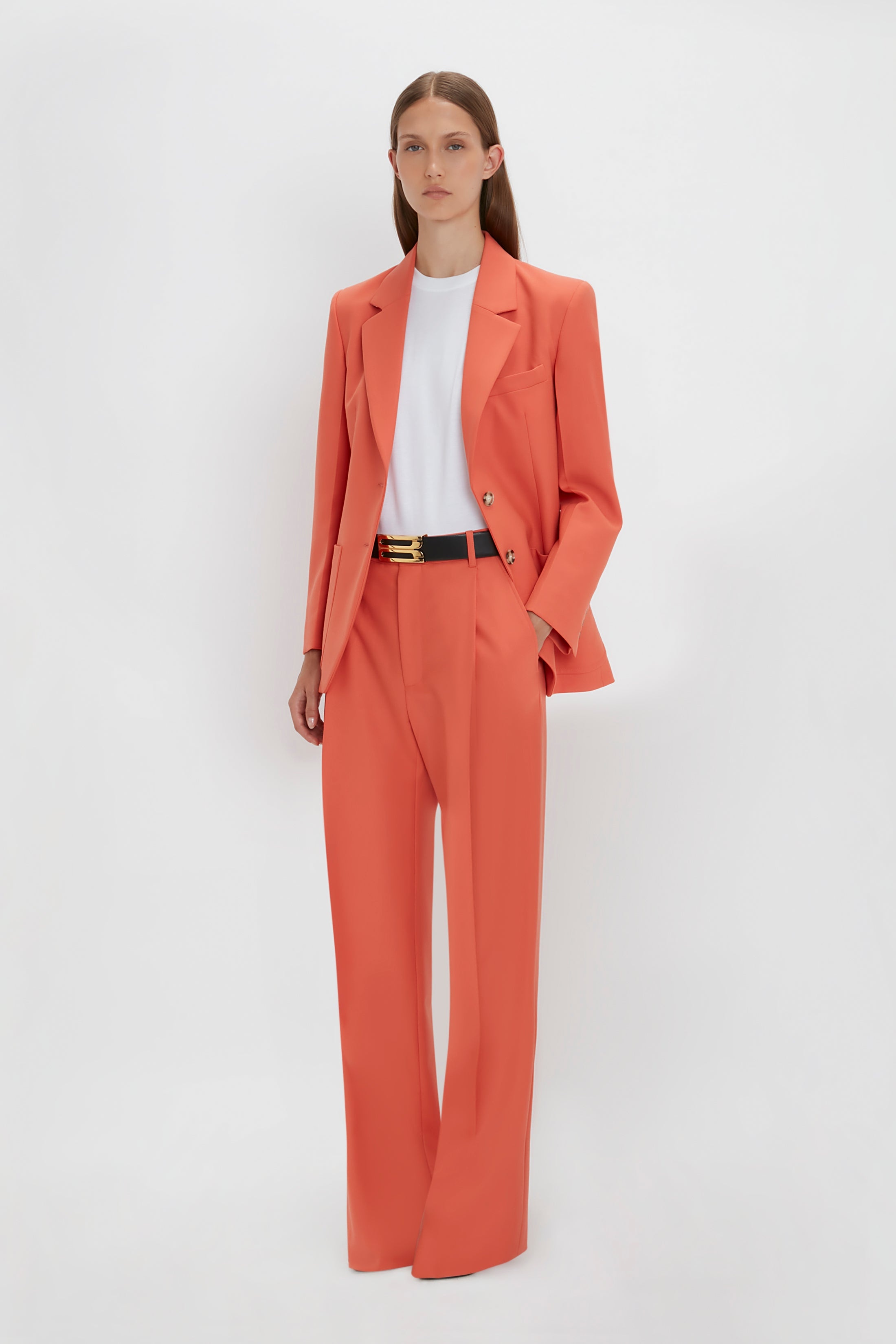 Single Pleat Trouser In Papaya - 7