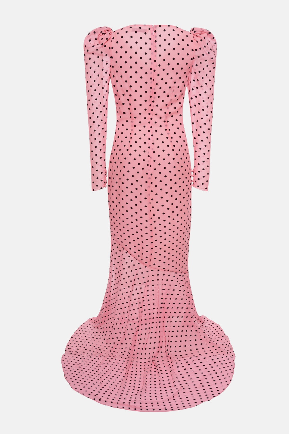 FLOCKED POLKA DOT SILK GEORGETTE GOWN, ROSE DETAIL - 2