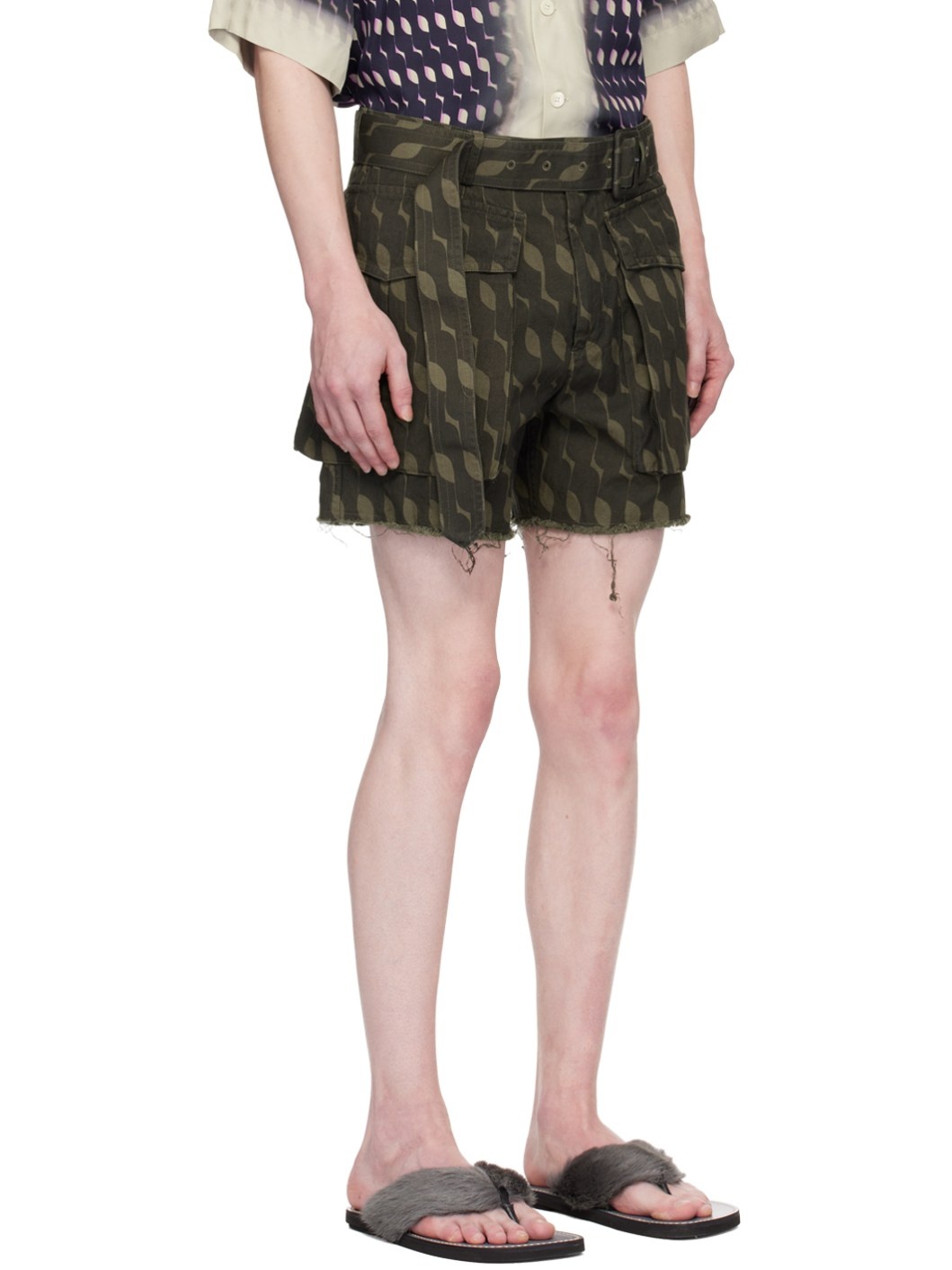 Khaki Belted Shorts - 2
