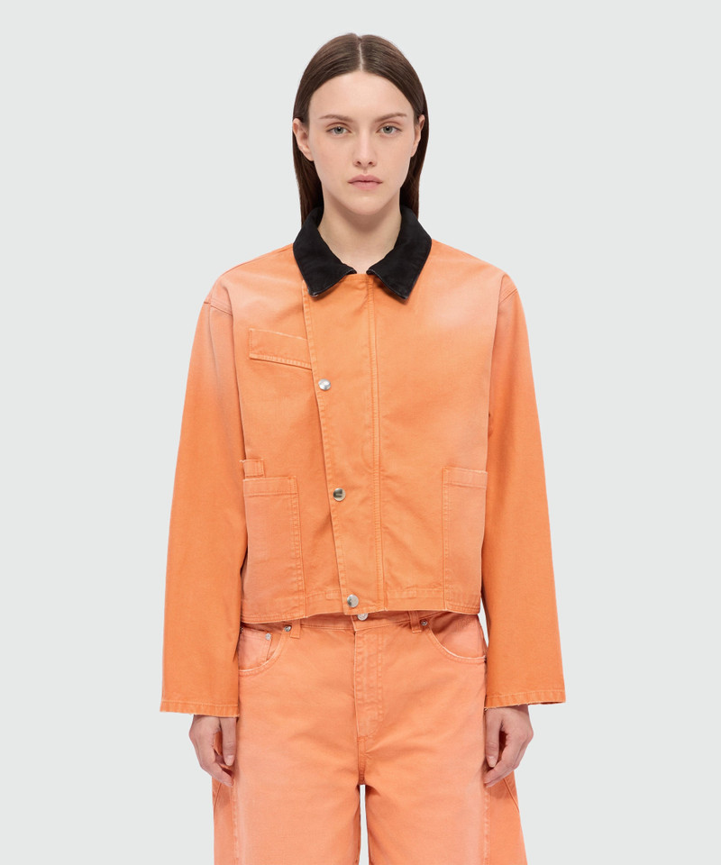 MSGM Orange cotton canvas jacket with aged-effect wash and black denim collar outlook