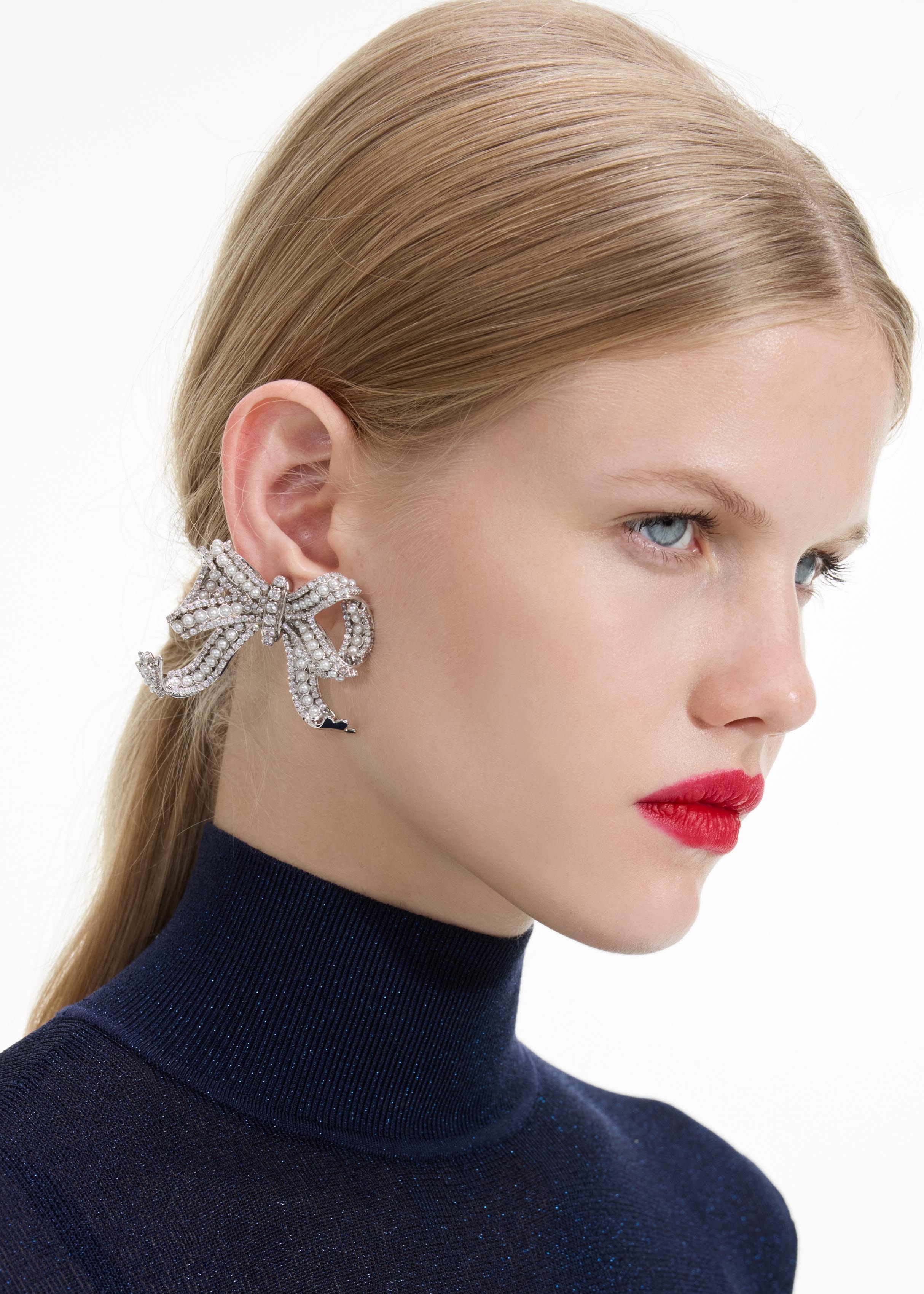 Pearl Crystal Bow Earrings - 3