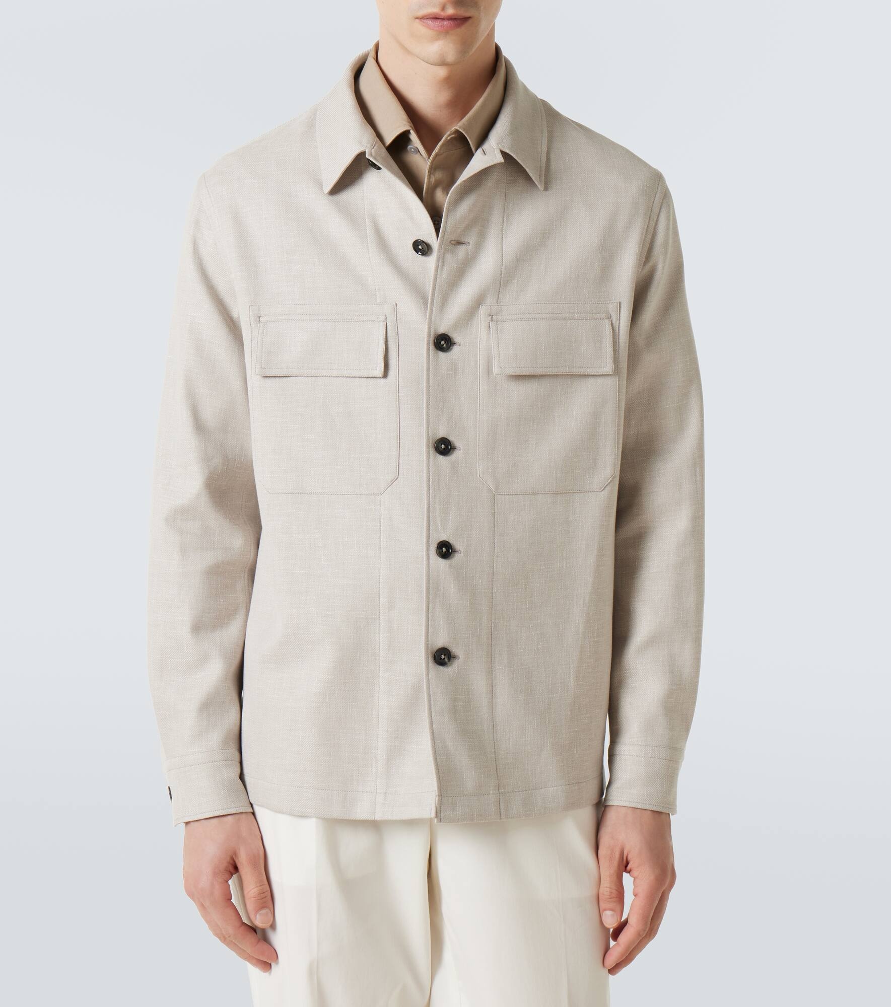Linen, wool, and silk-blend overshirt - 3