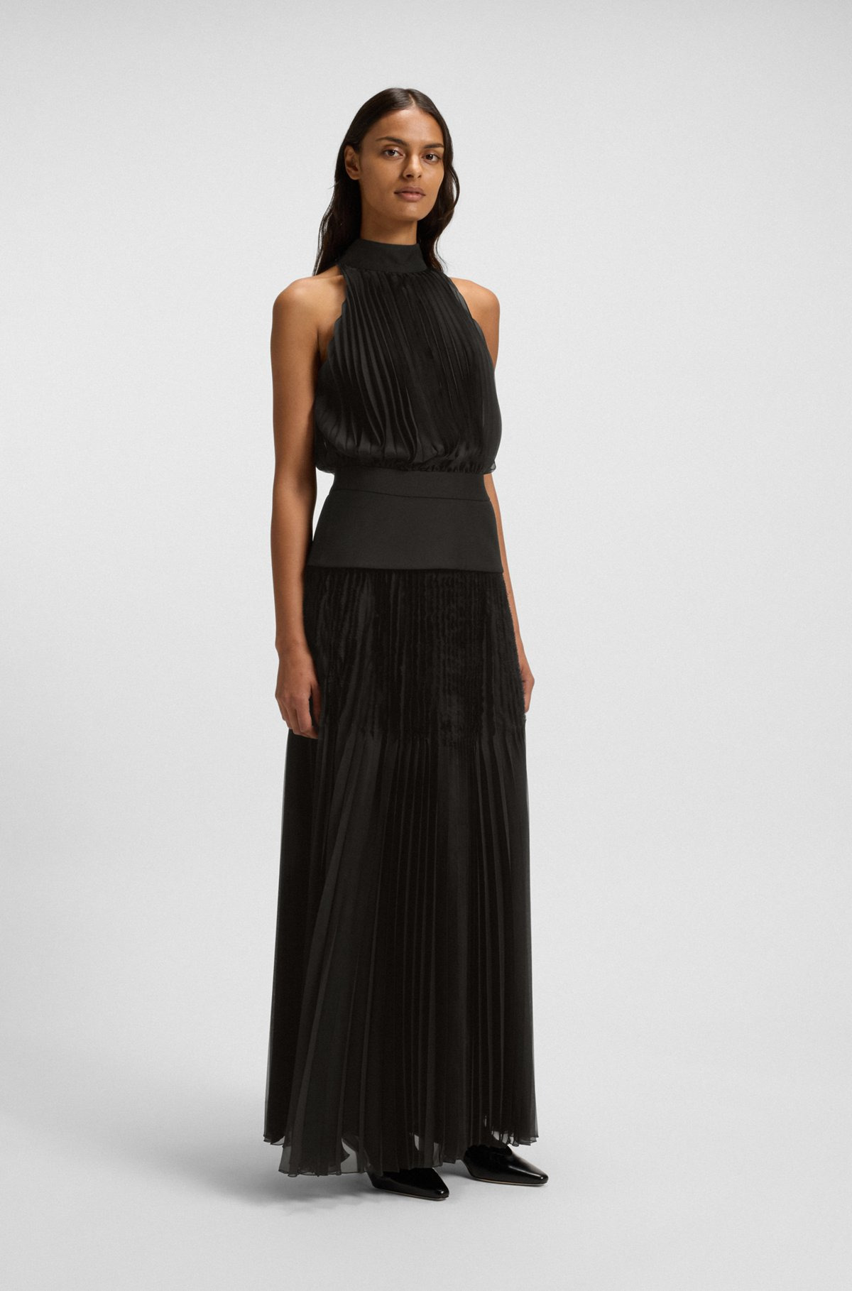 LONG-LENGTH PLISSÉ DRESS WITH PLAIN INSERT - 3