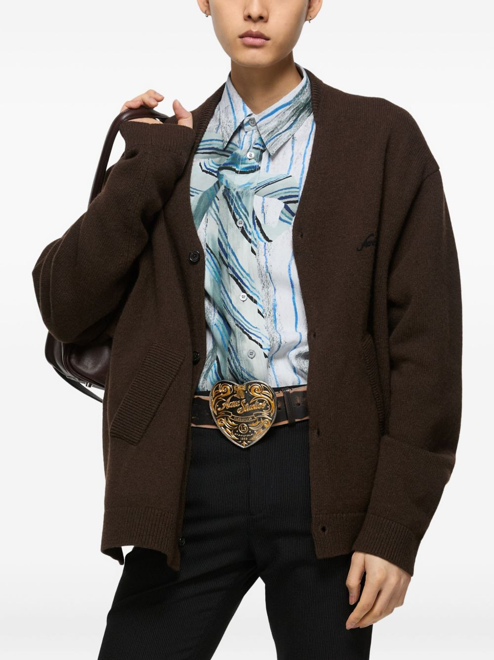 embroidered-logo buttoned cardigan - 4