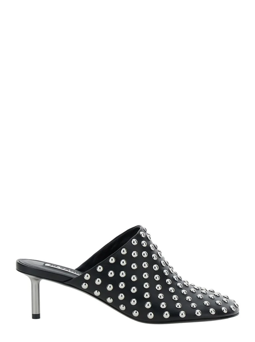 Jil Sander Black Mules With Low Heel And All-Over Stud Embellishments In Leather Woman - 1