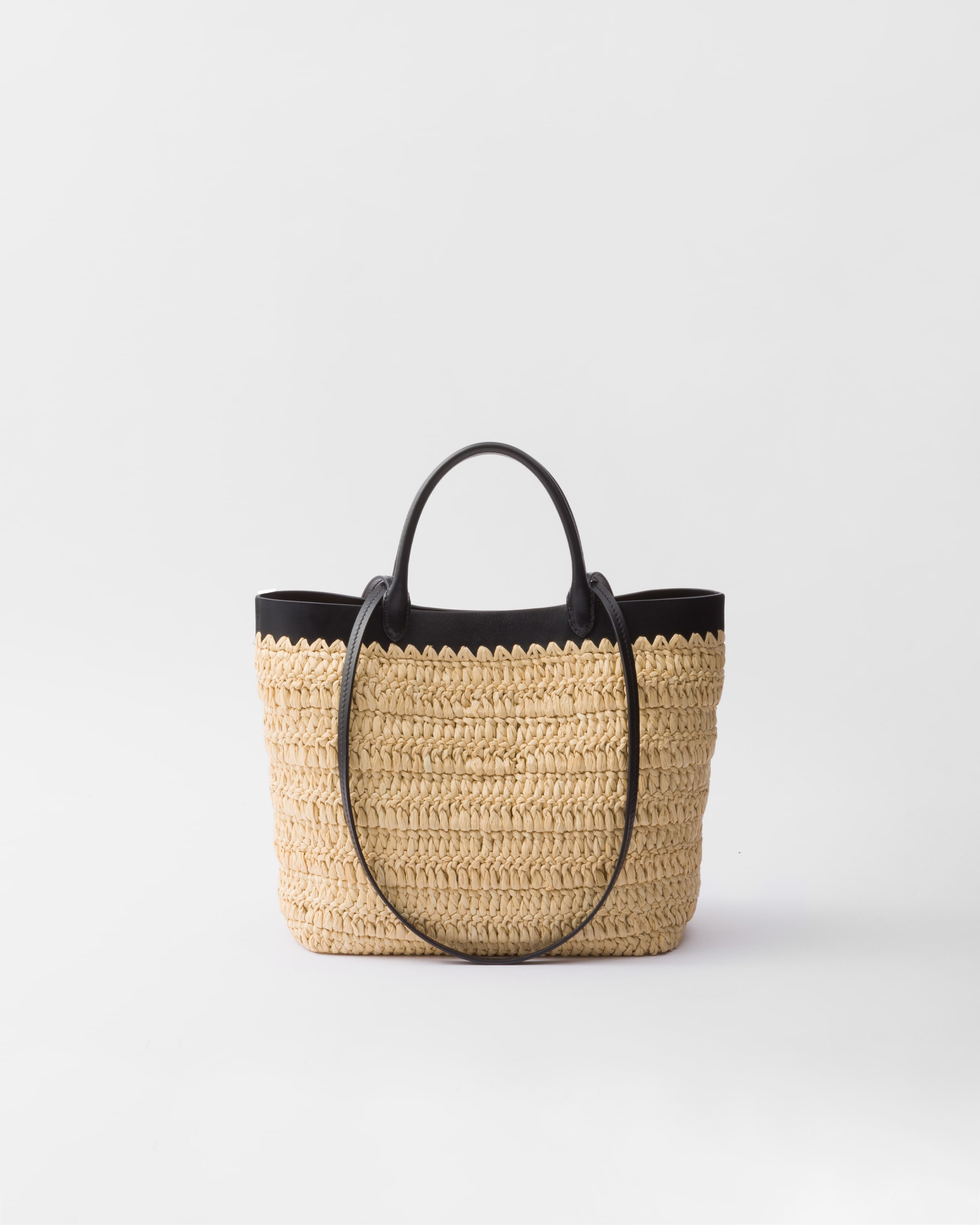 Small woven fabric and leather tote bag - 3