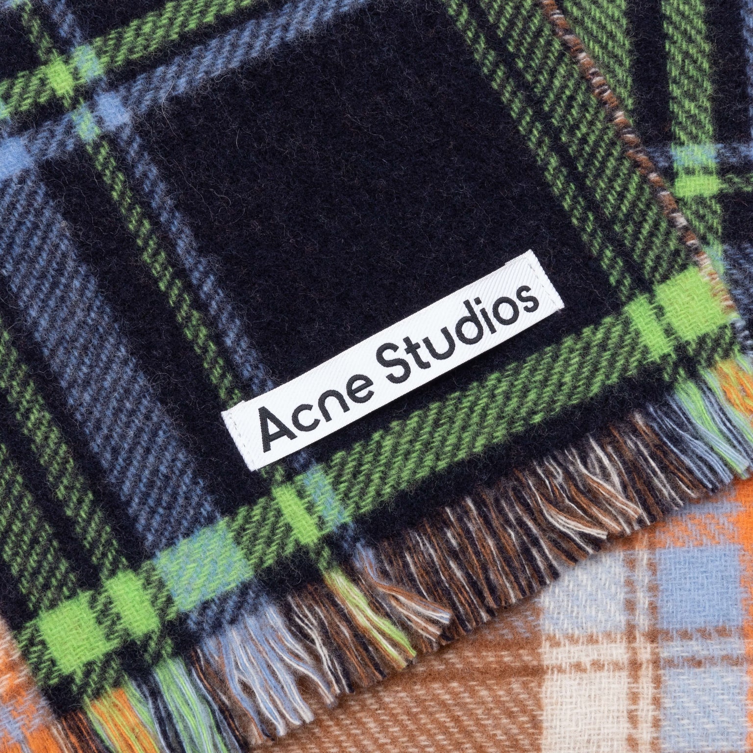 VORATA PATCHWORK TARTAN SCARF - BLUE/GREEN/ORANGE - 2
