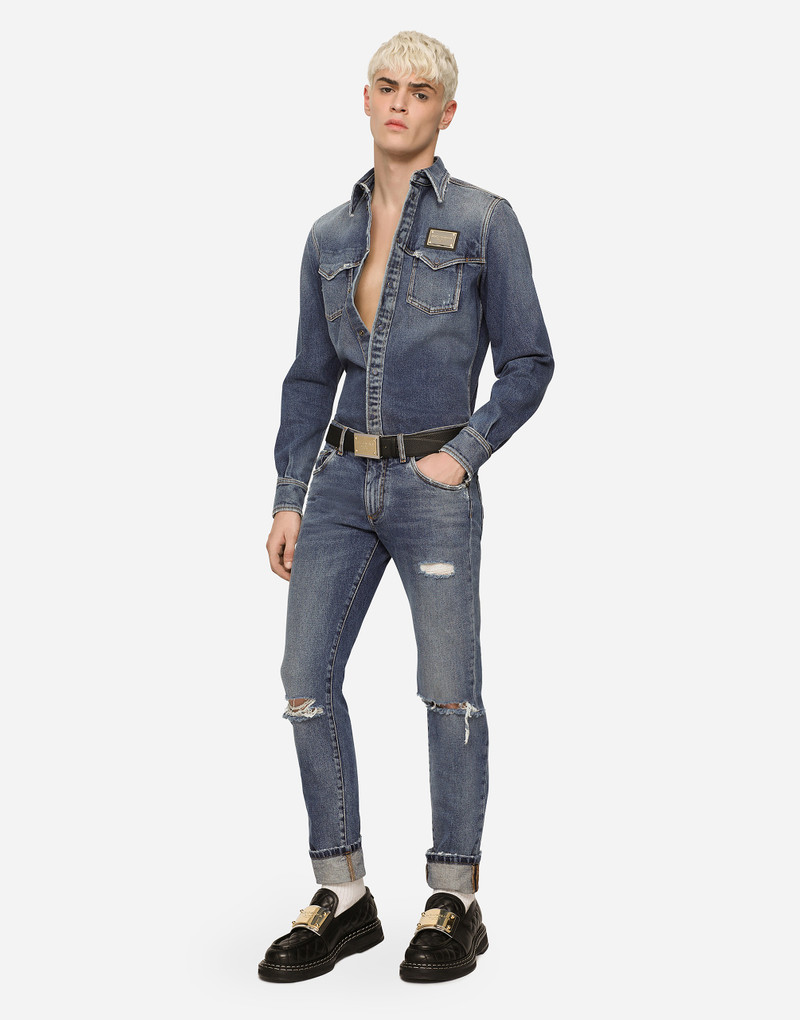 Dolce & Gabbana Light blue skinny stretch jeans with rips outlook