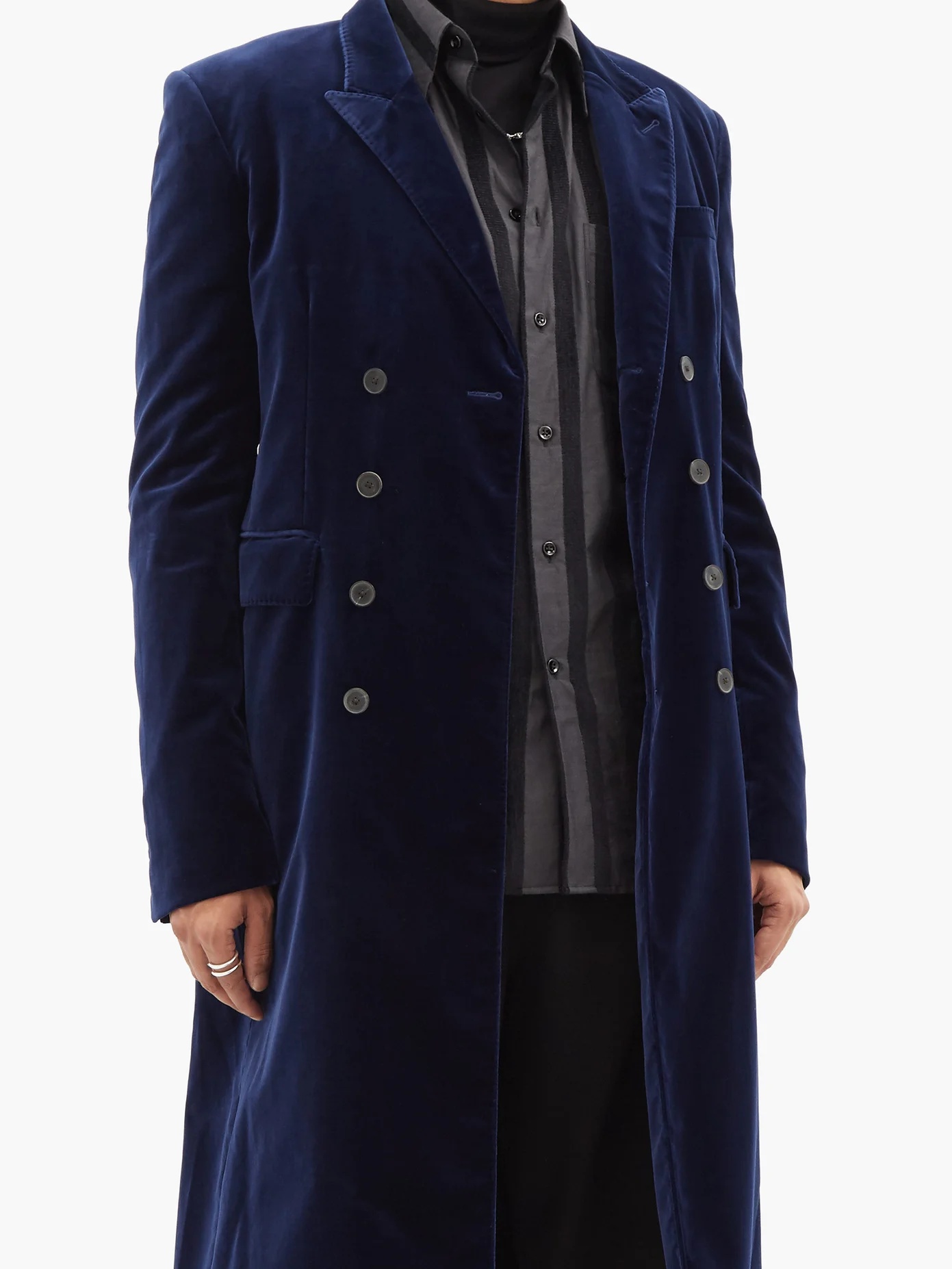 Double-breasted longline cotton-blend velvet coat - 6