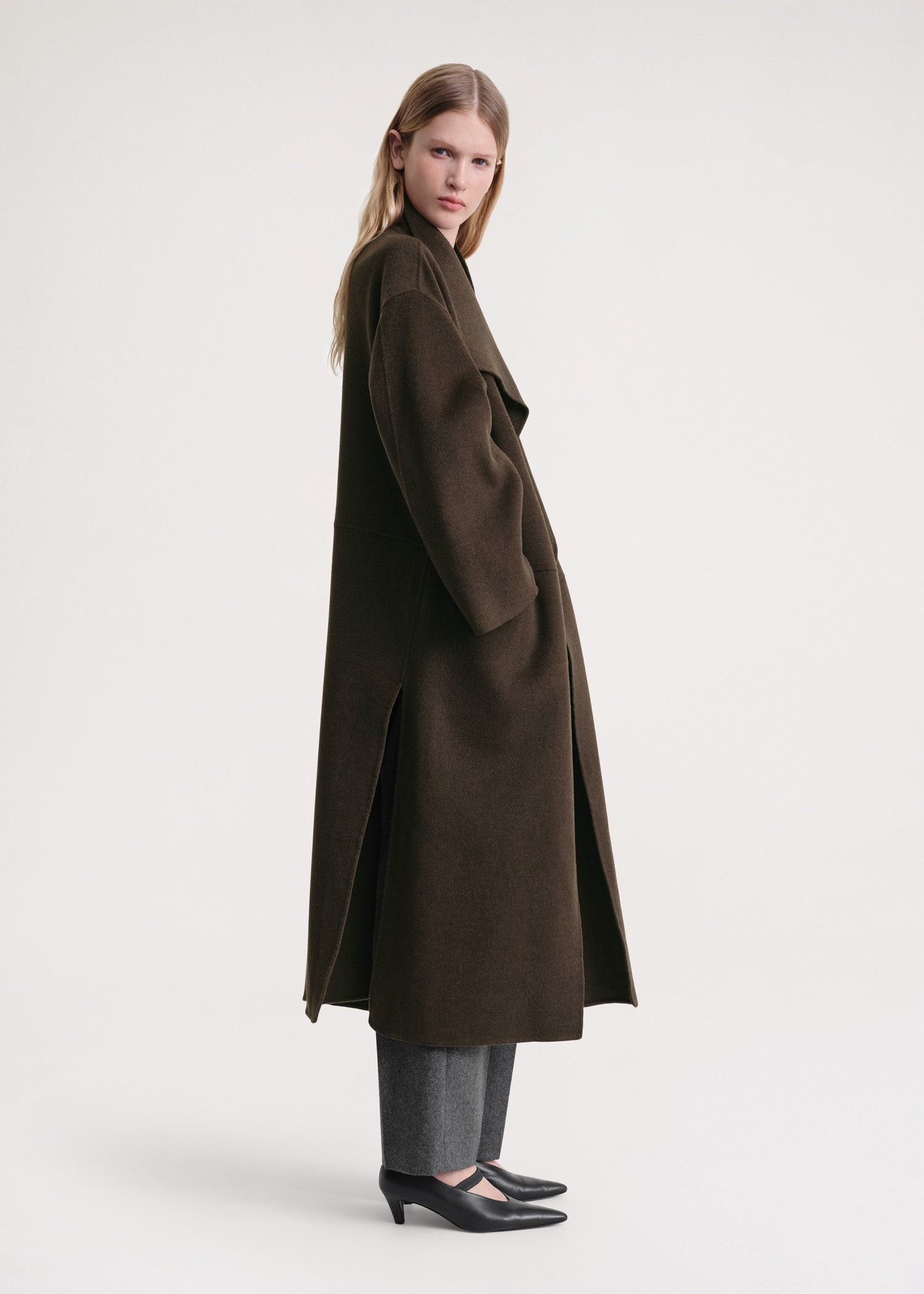 Signature wool cashmere coat chocolate melange - 3