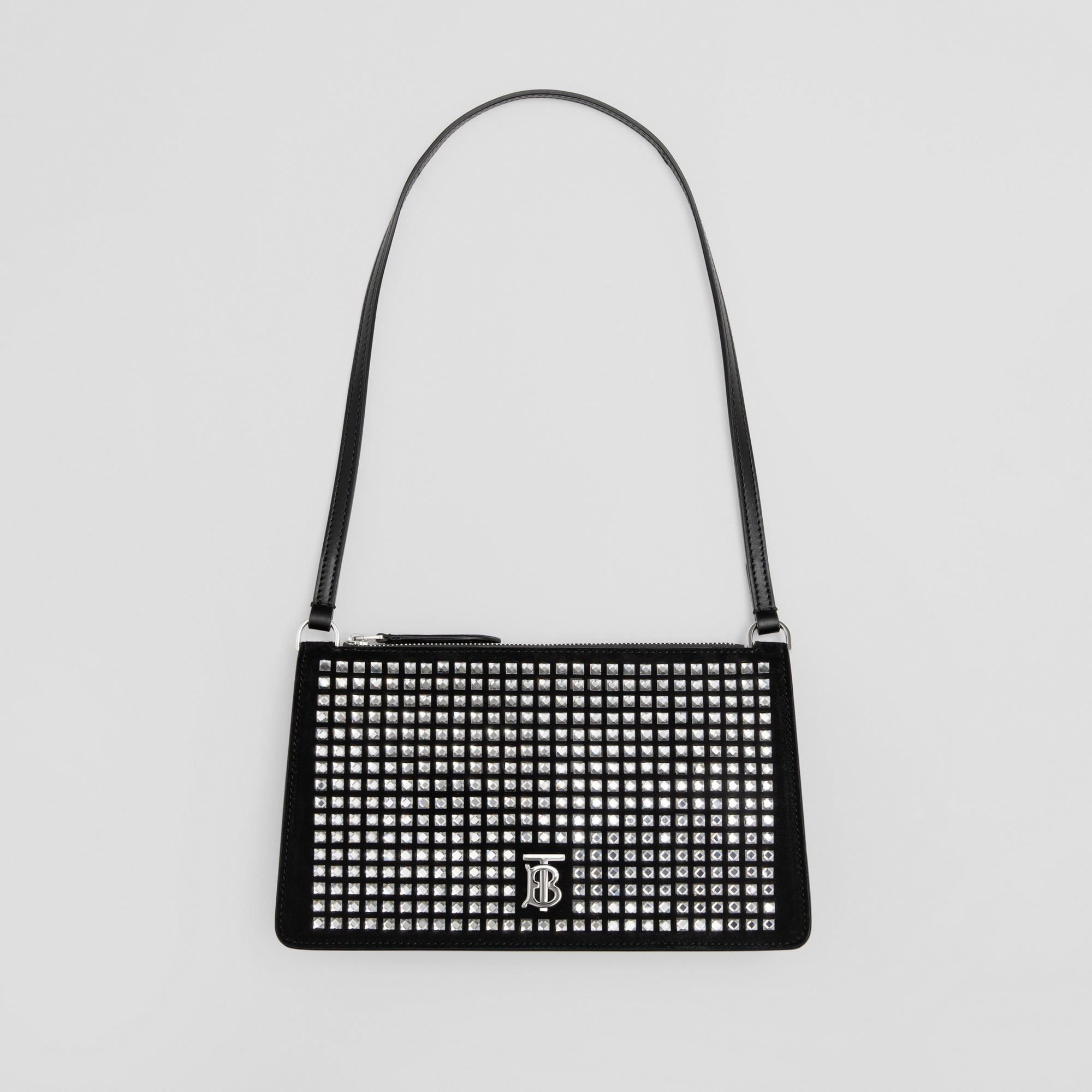 Crystal Detail Suede Mini TB Shoulder Pouch - 3