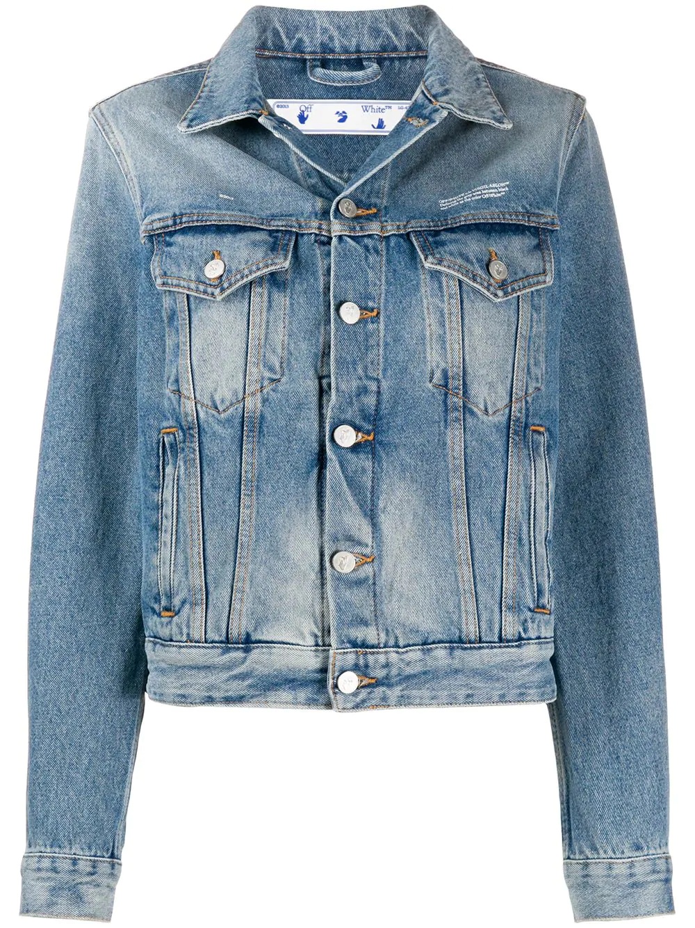 logo-embroidered short denim jacket - 1