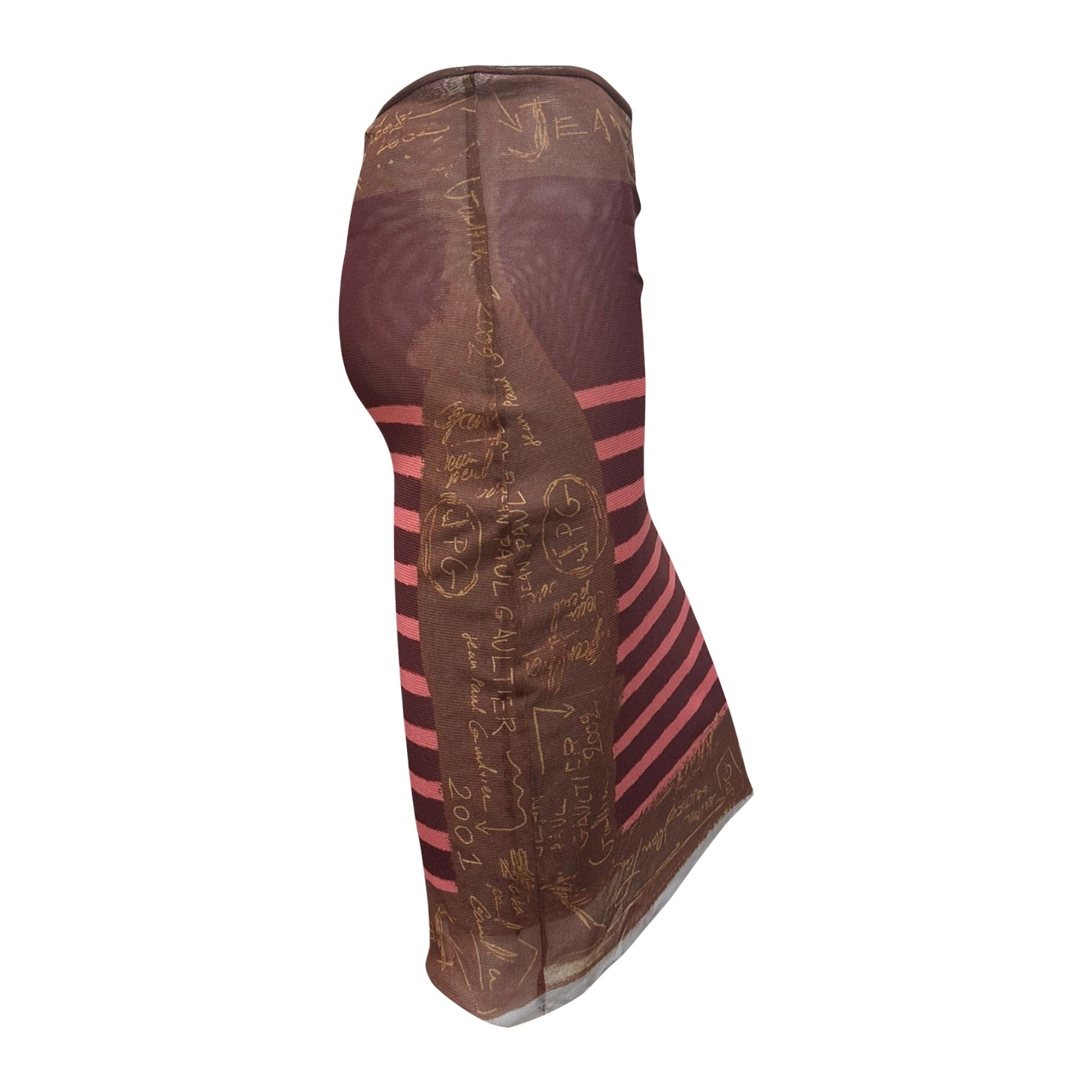 JEAN PAUL GAULTIER Spring Summer 2001 Graffiti Striped Print Mesh Midi Skirt - 3