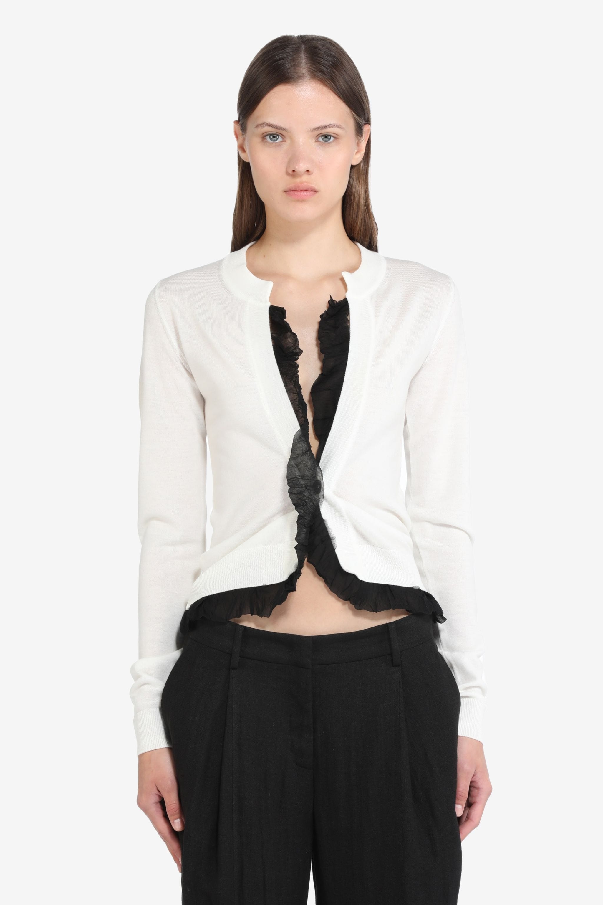 ORGANZA-TRIM WOOL CARDIGAN - 1