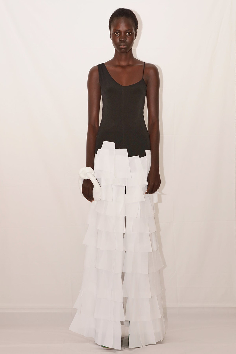 MAXI DRESS WITH LASER CUT DECORATIVE ELEMENTS BLACK AND WHITE 5