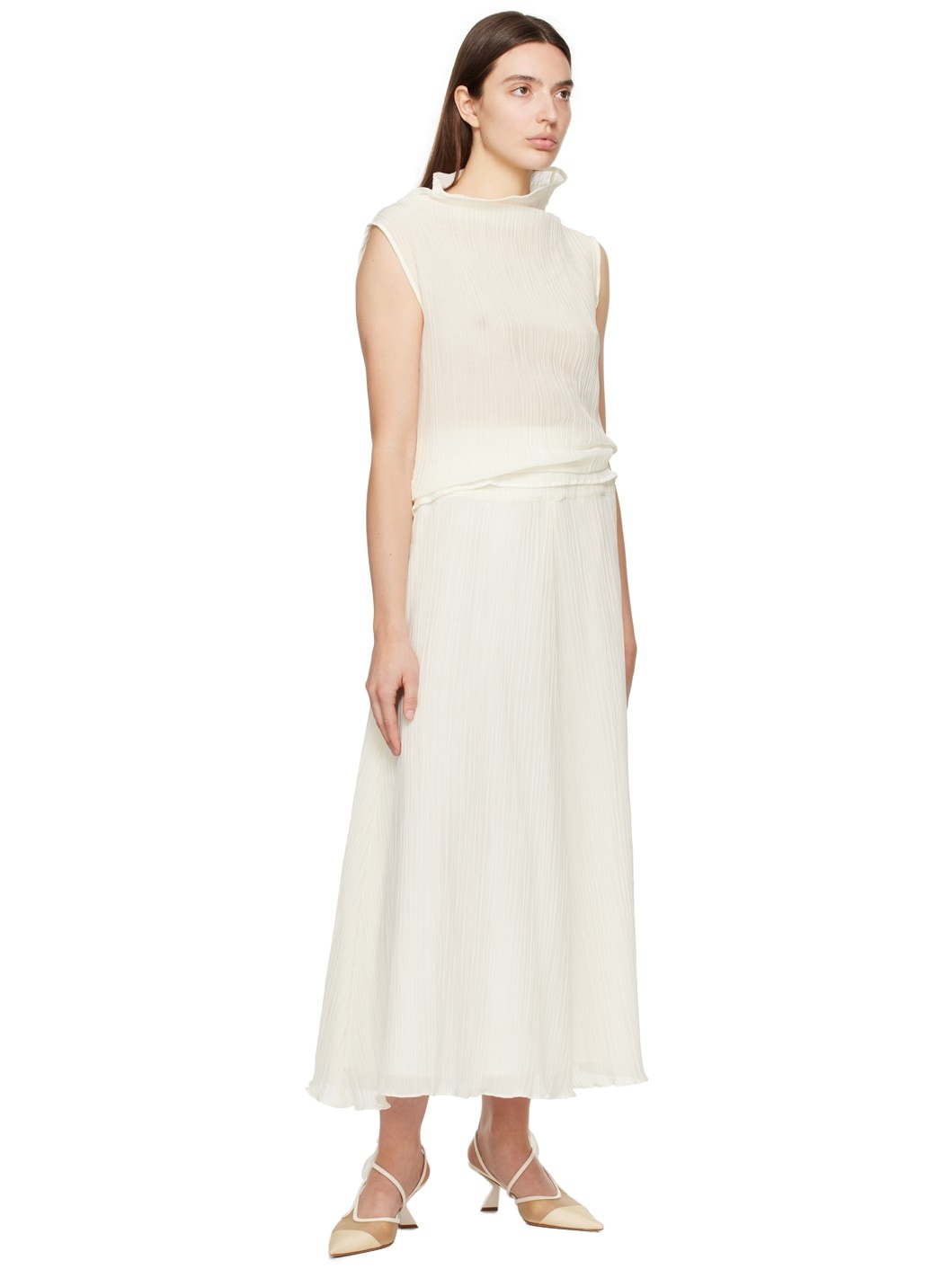 Off-White Parchment Midi Skirt - 4