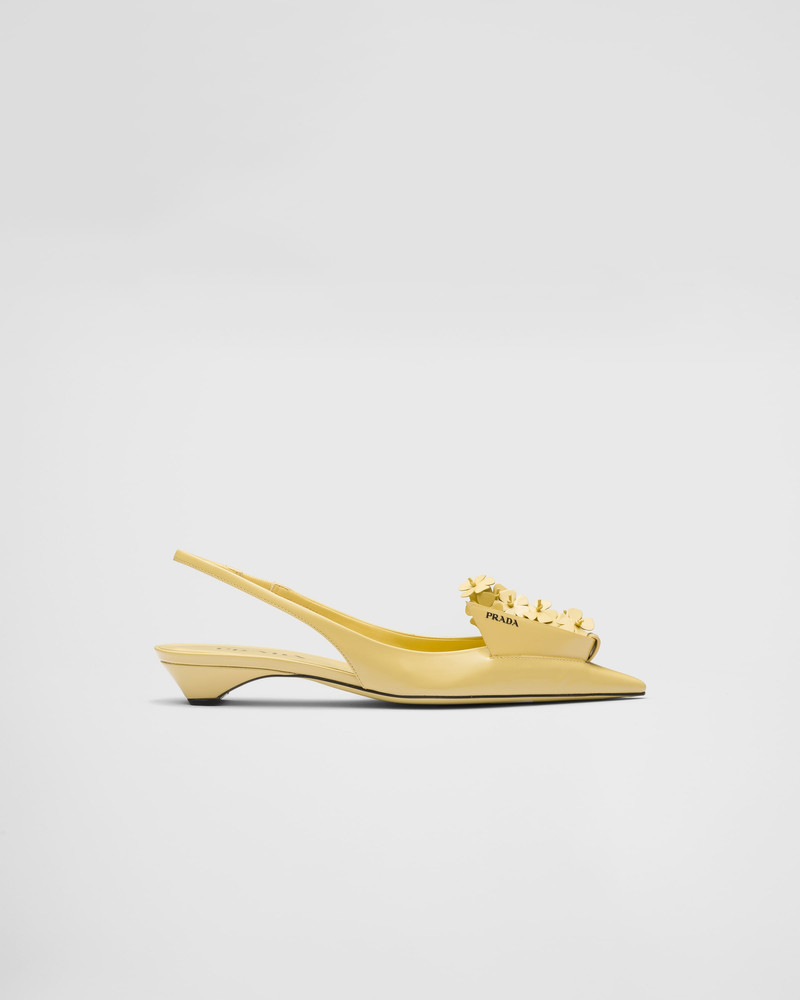 Prada Brushed leather slingback pumps with floral appliques outlook