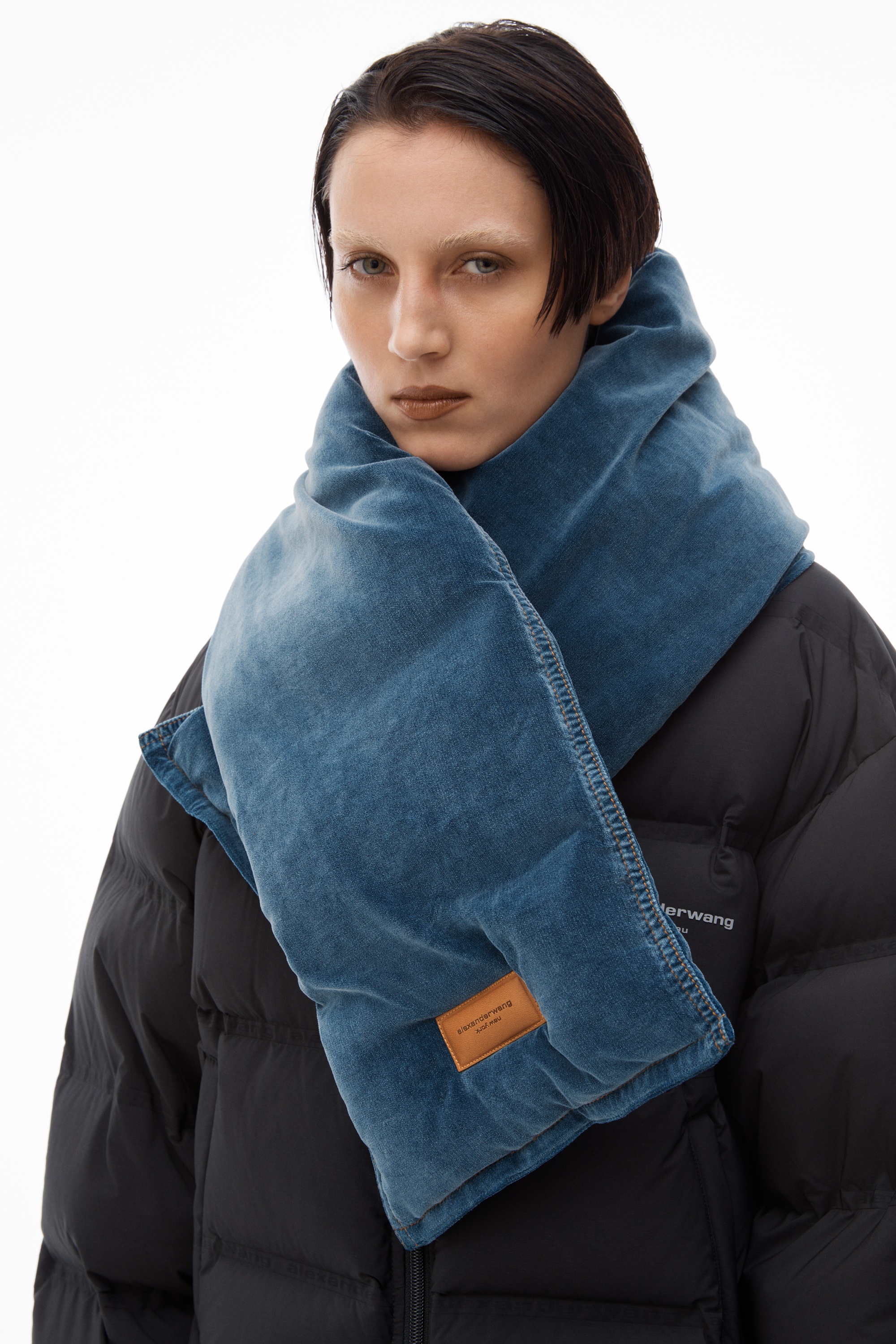 down scarf in cotton velvet - 3