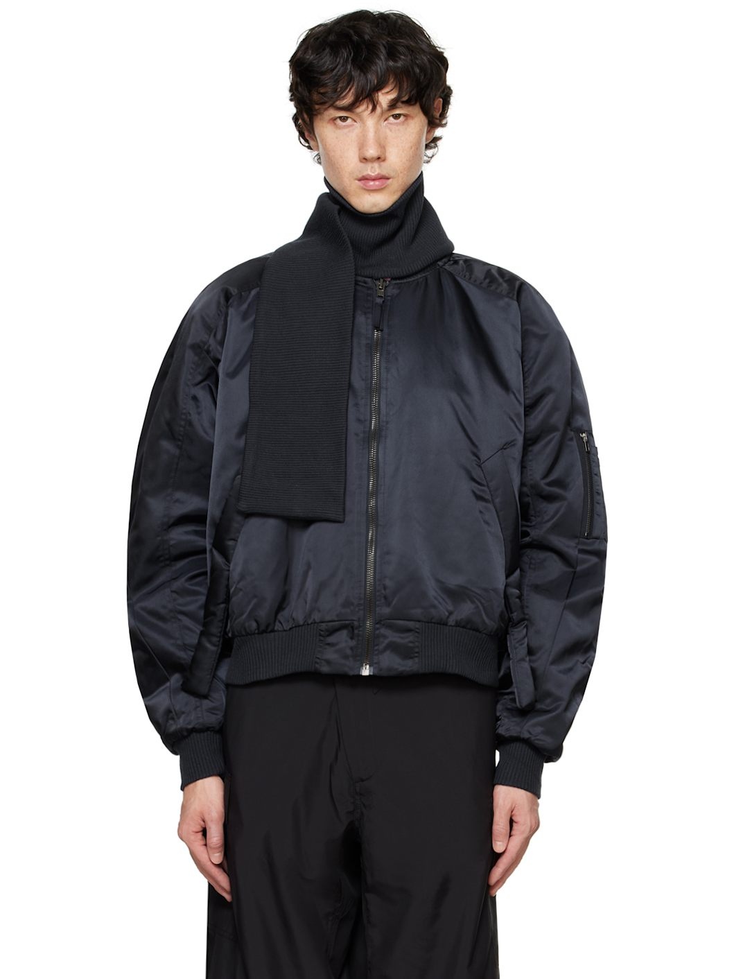 Navy Scarf Bomber Jacket - 1