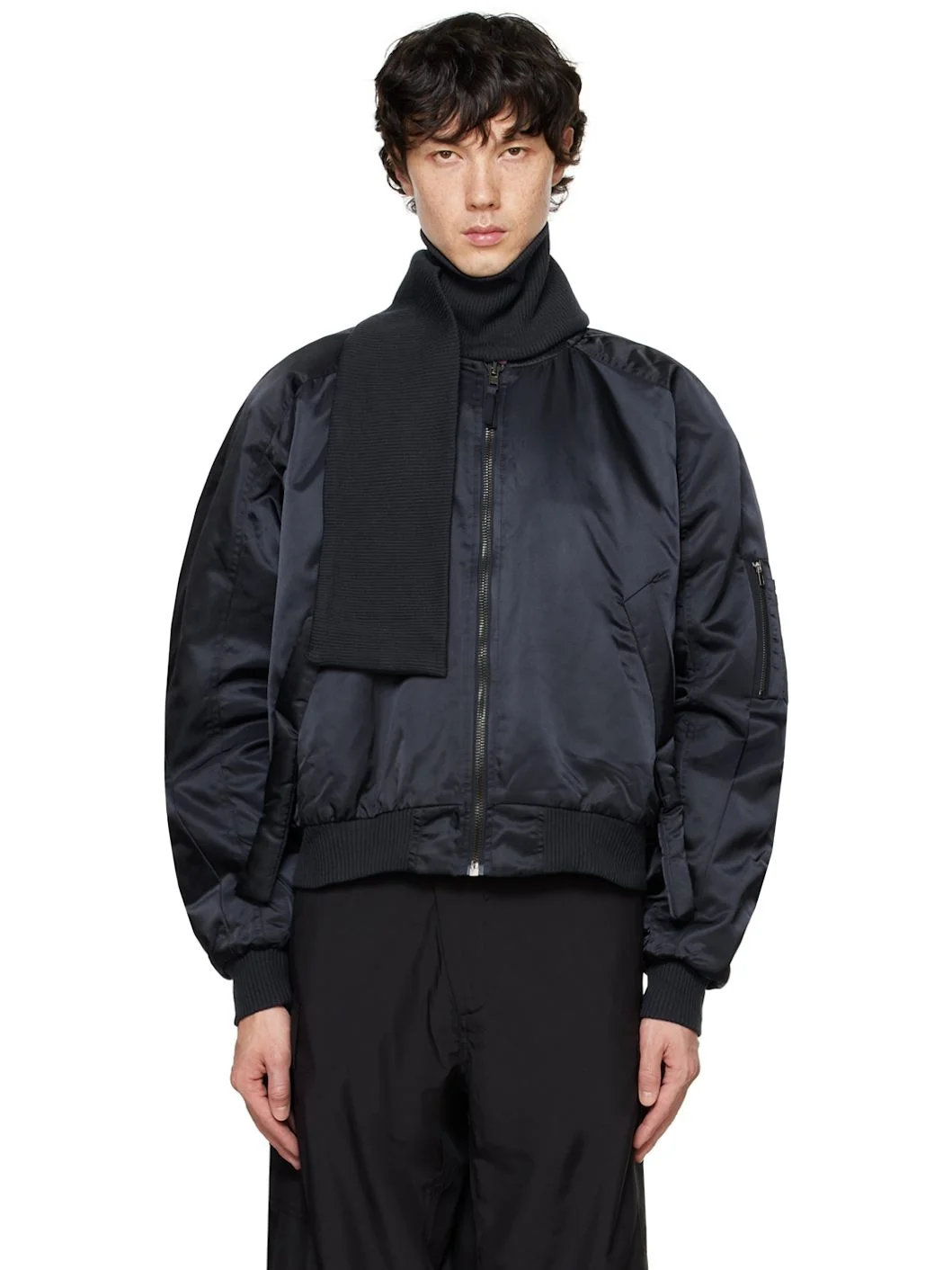 Navy Scarf Bomber Jacket - 1