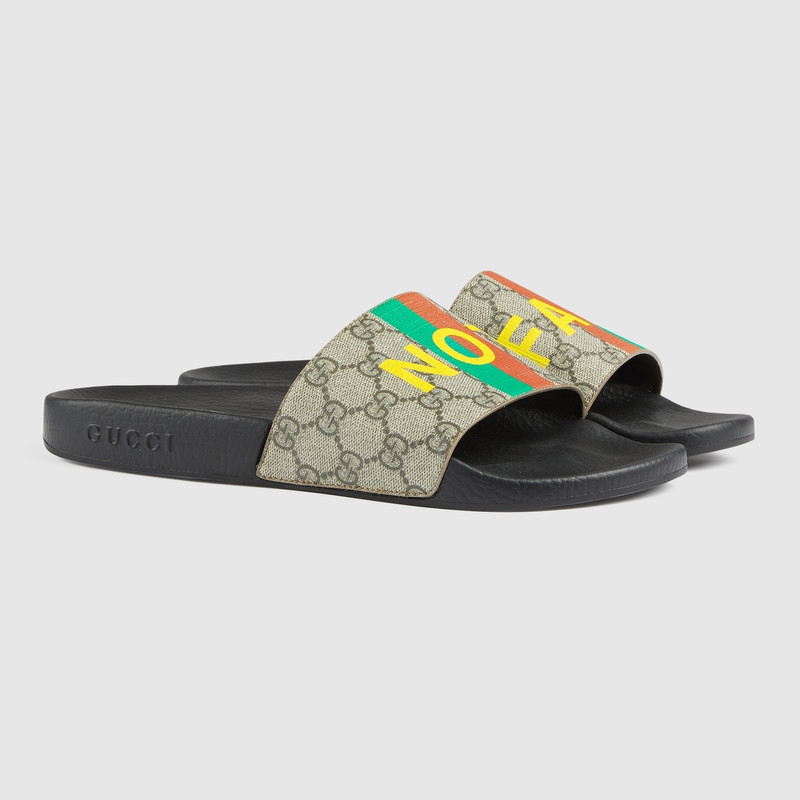 GUCCI Men's 'Fake/Not' print slide sandal outlook