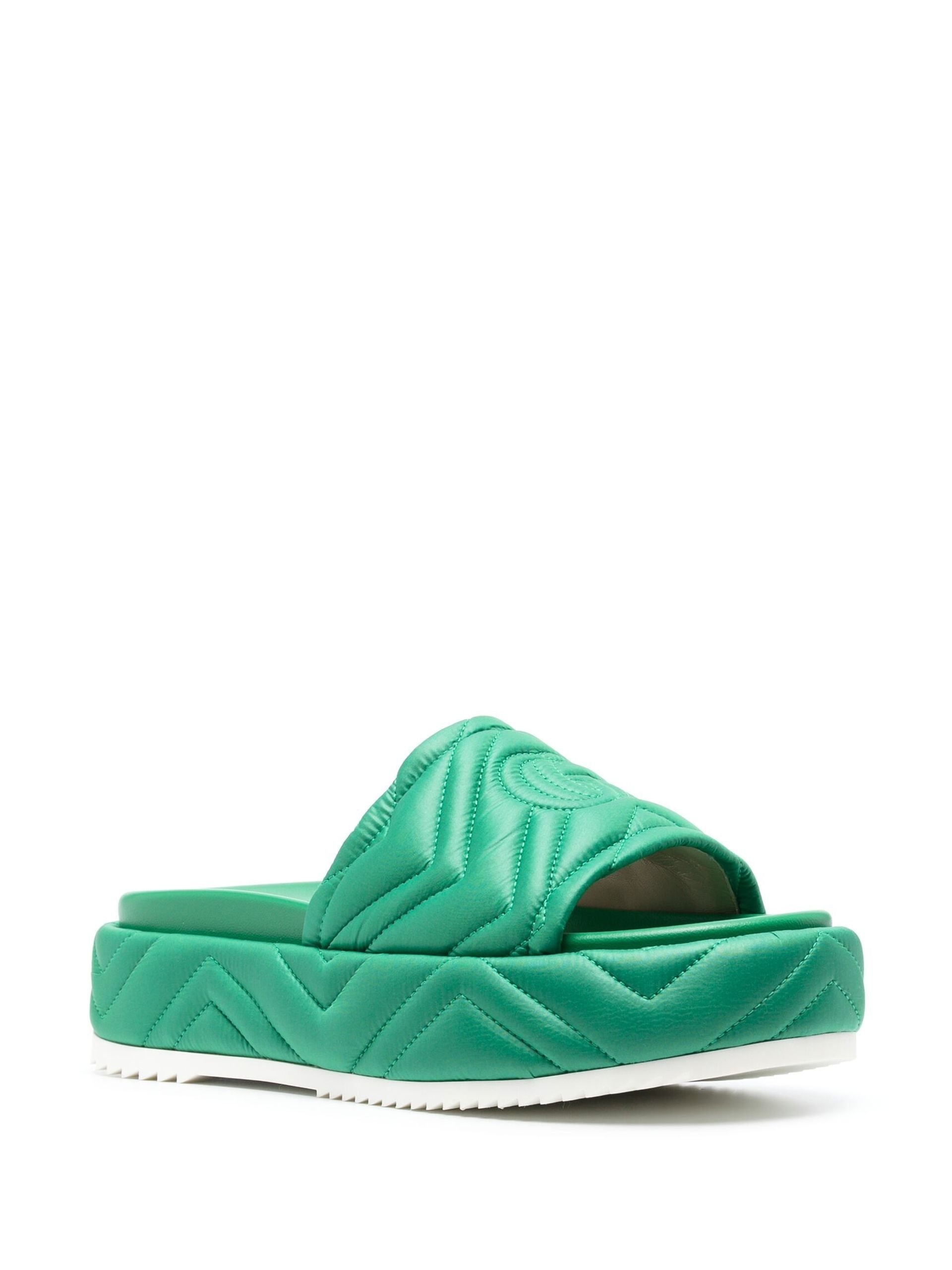 Green Interlocking G Quilted Platform Slides - 2