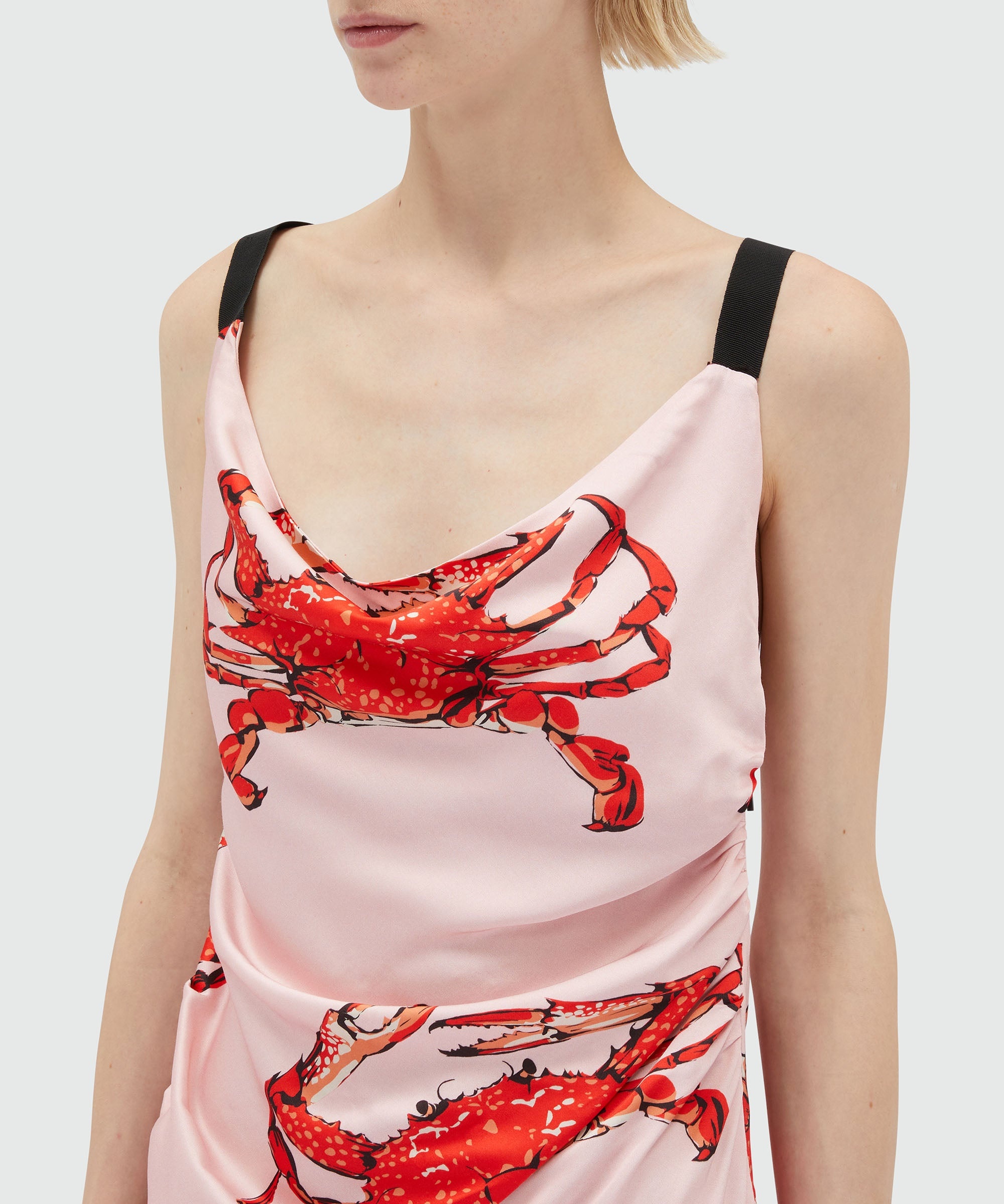 Long pink satin dress with "King crab" print - 5