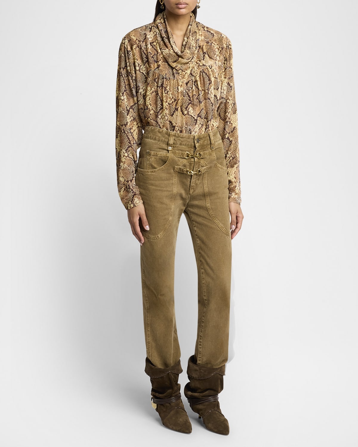 Cherley Snakeskin-Print Cowl-Neck Silk Top - 3