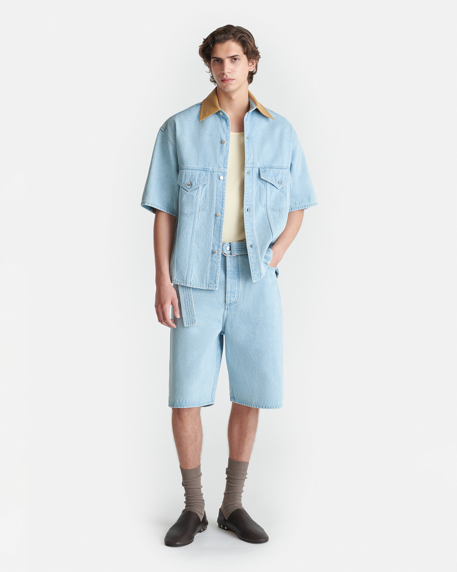 Belted Denim Bermuda Shorts - 3