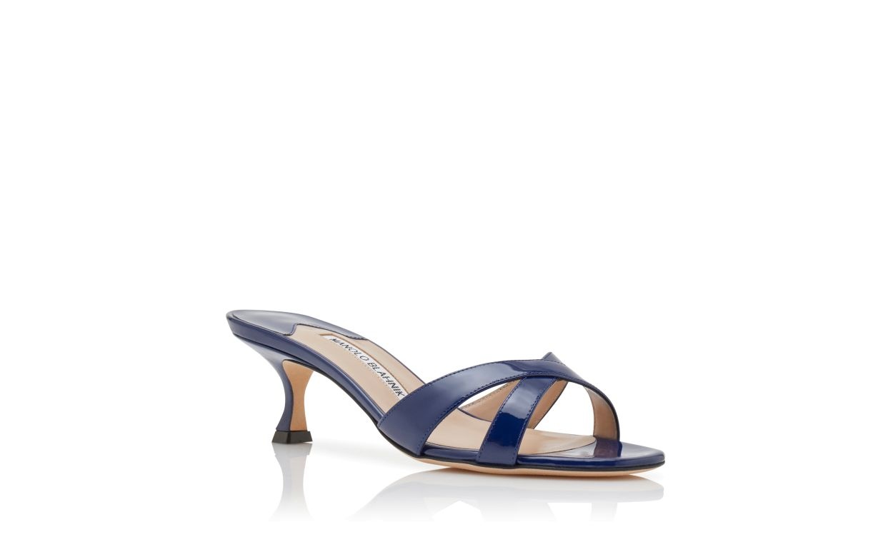 Blue Patent Leather Open Toe Mules - 3