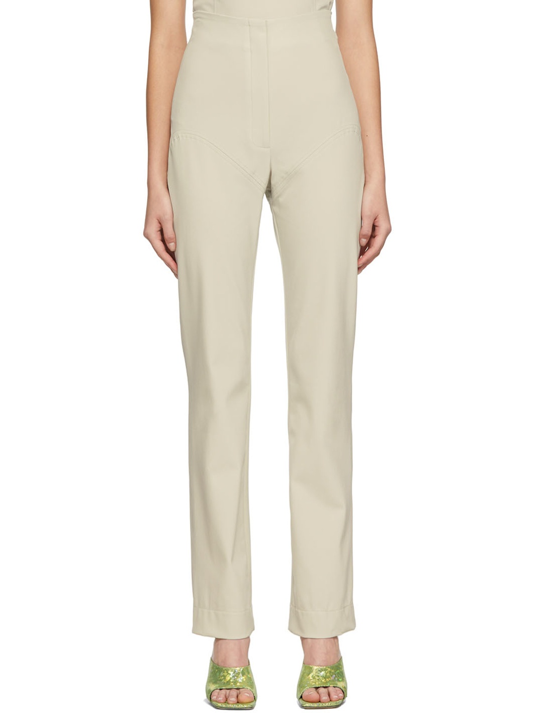 Beige Bootleg Pants - 1