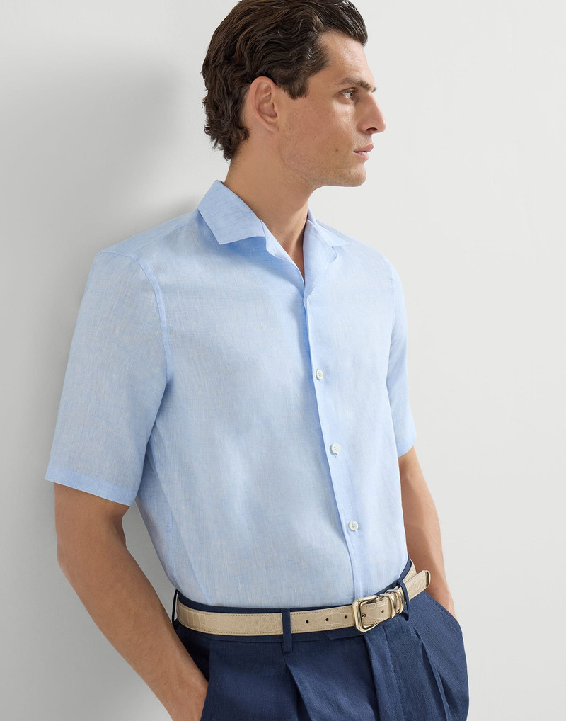 Linen easy fit short sleeve shirt with camp collar 2