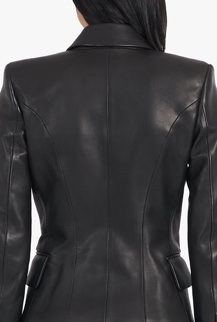 Black double-breasted leather blazer - 9