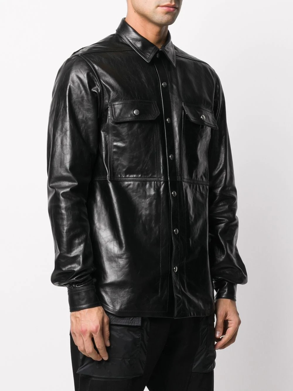 chest pocket leather shirt - 3