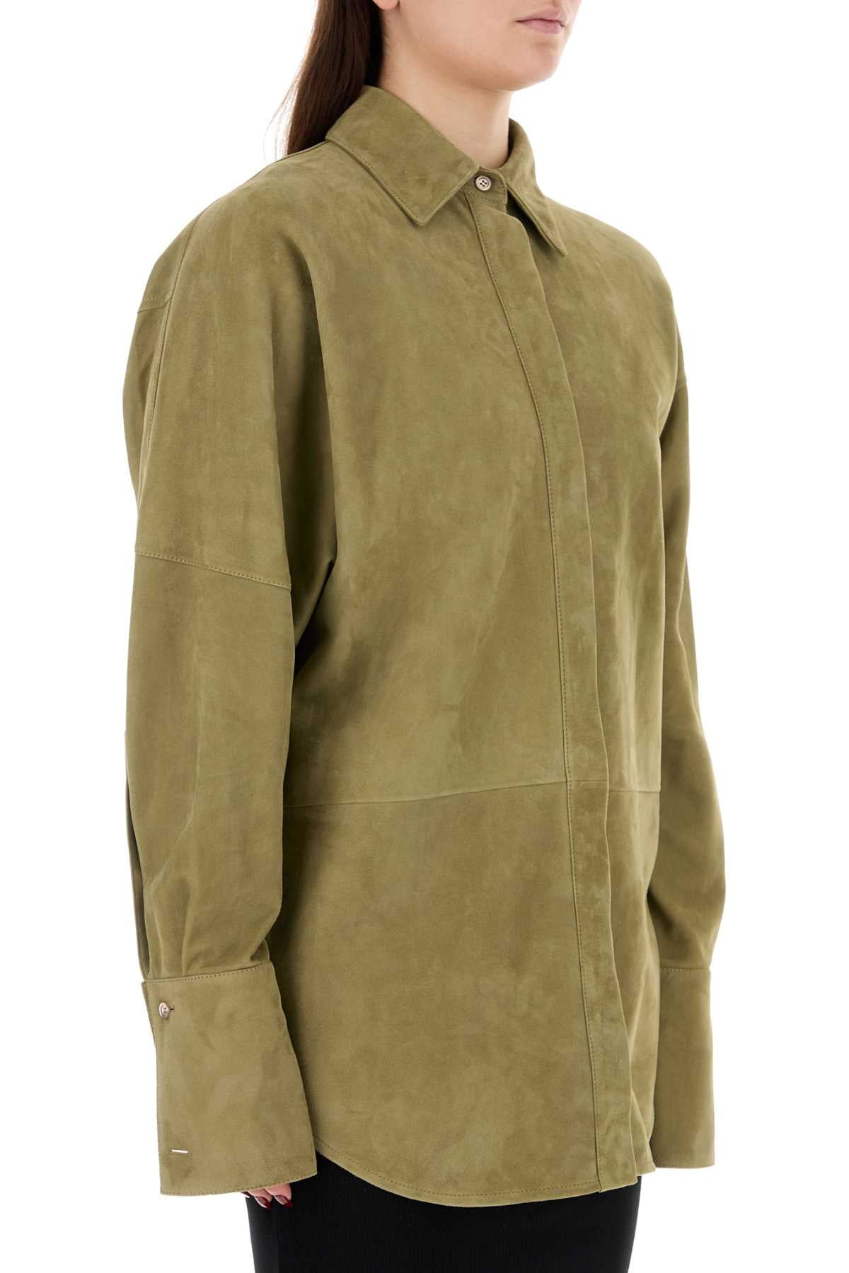 Loewe Women Sage Green Suede Shirt - 3