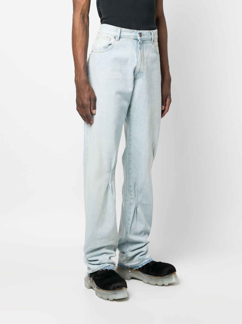 gathered-detailing straight-leg jeans - 3