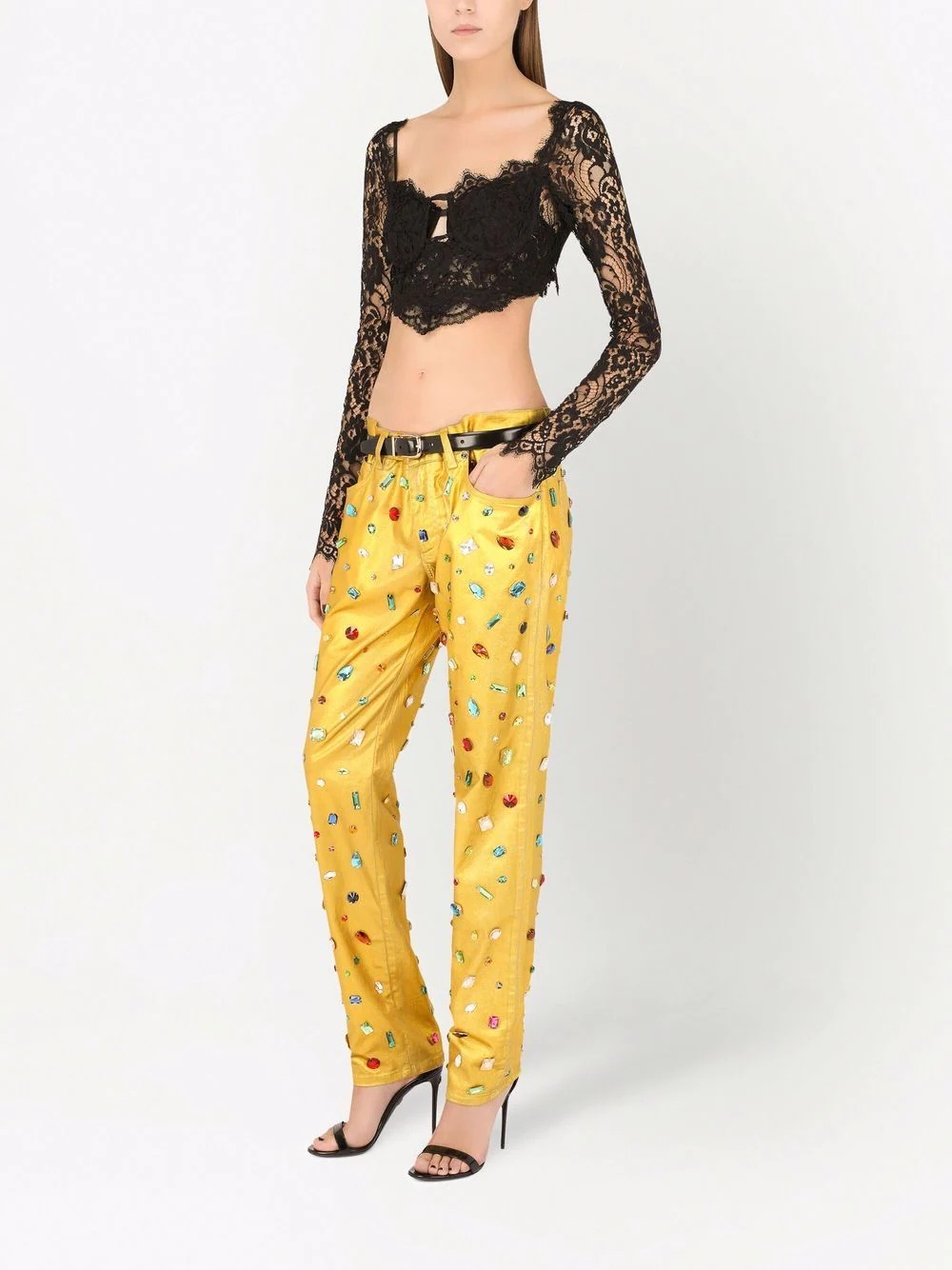 logo-plaque crystal-embellished trousers - 2